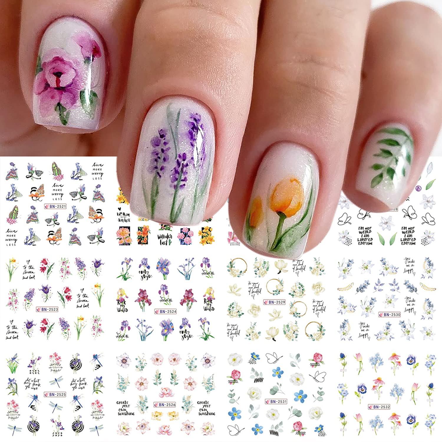 Nail Art Water Decals Spring Summer Red Blue Green Watercolor Flowers  Floral Stickers Nail DIY Designs Transfer Nail Wraps 131 - Etsy