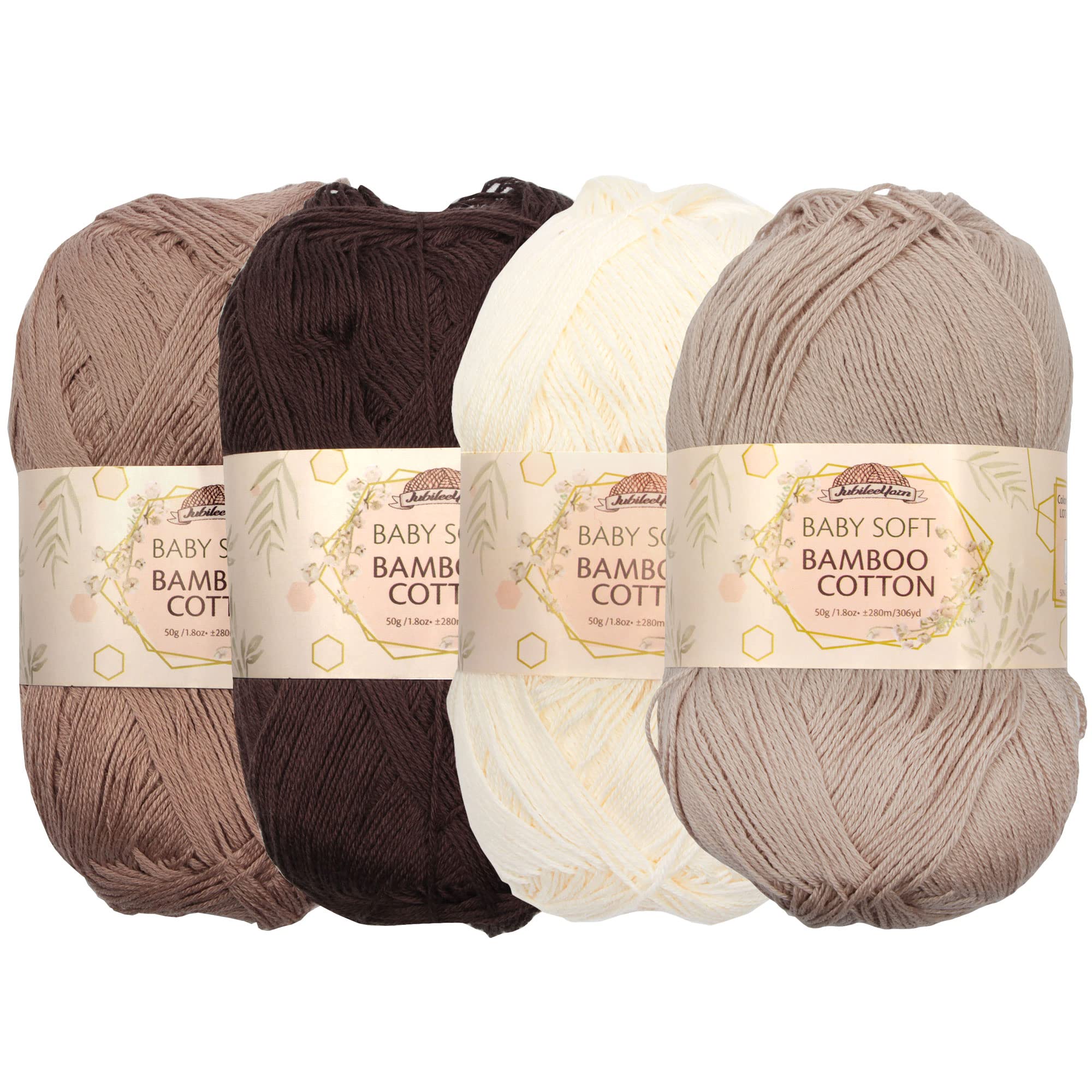 JubileeYarn Baby Soft Bamboo Cotton Yarn - 50g/Skein - Shades of