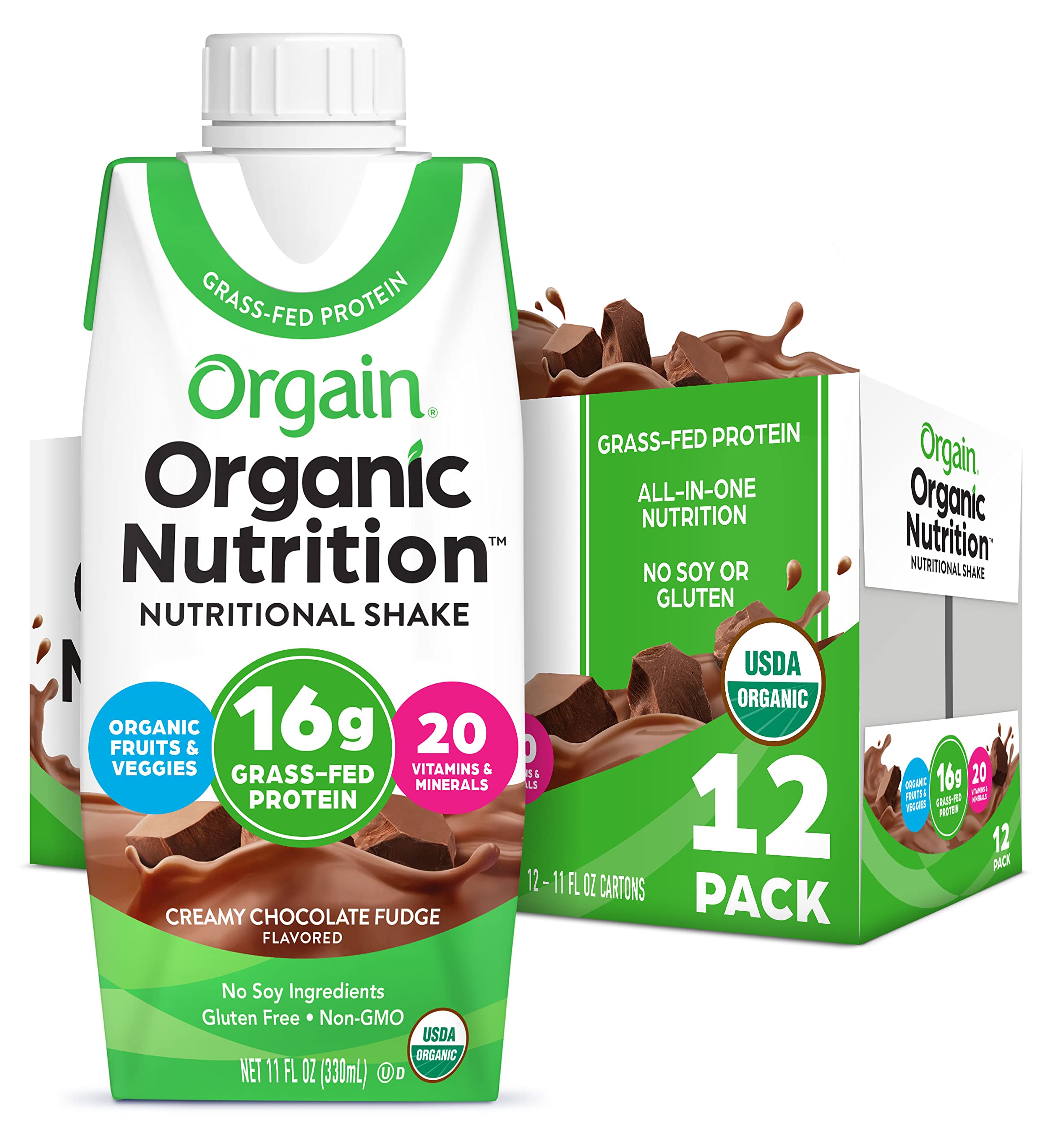 Orgain Clean Protein Grass Fed Milk Protein Shake Creamy Chocolate Fudge 12  ct