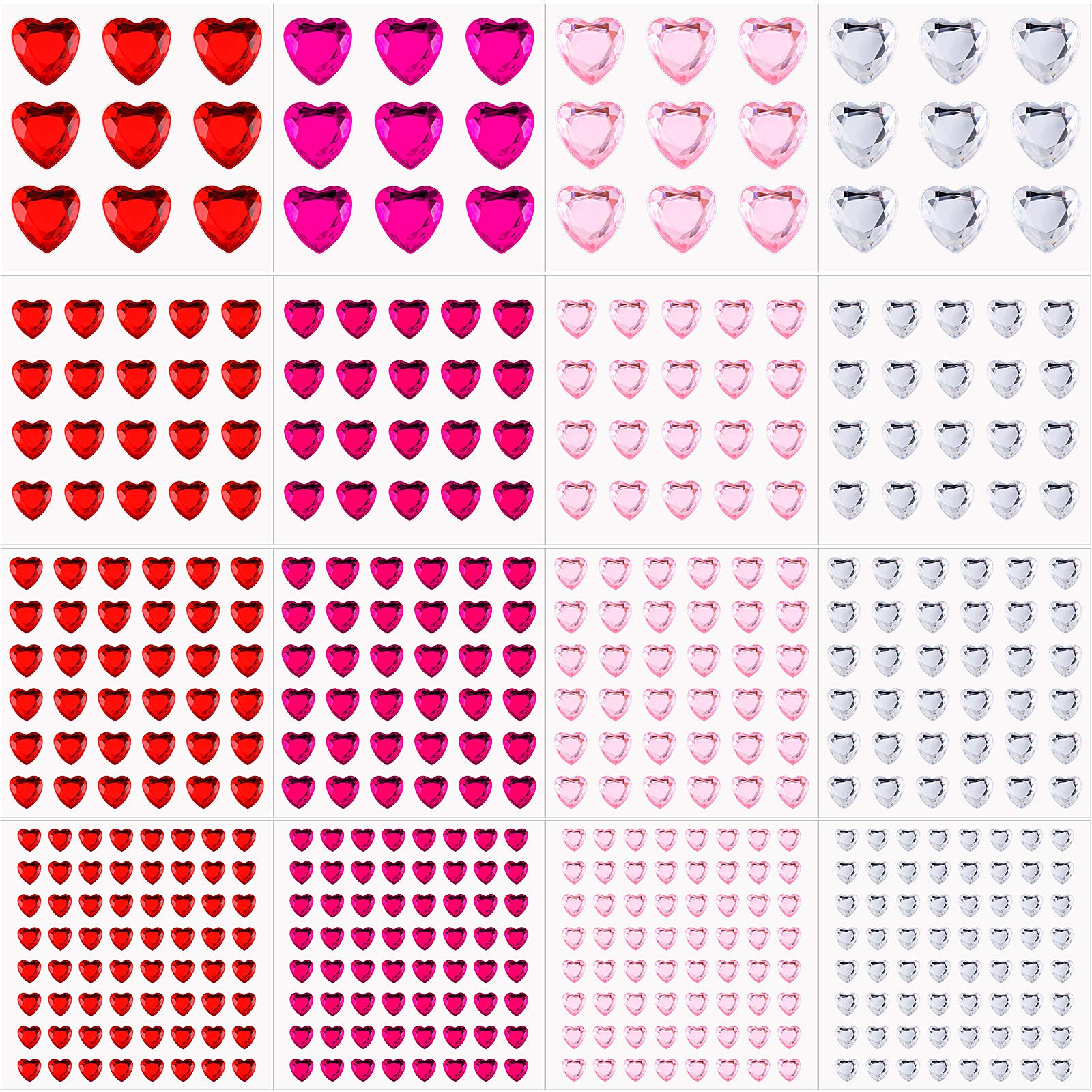 516 Pcs Acrylic Heart Gems Stickers Rhinestone Face Nail Sticker Heart  Crystal Sticker Self-adhesive Rhinestone Sticker Flat Back Heart Rhinestones  for Wedding DIY Crafts Jewelry Making (Bright Color)