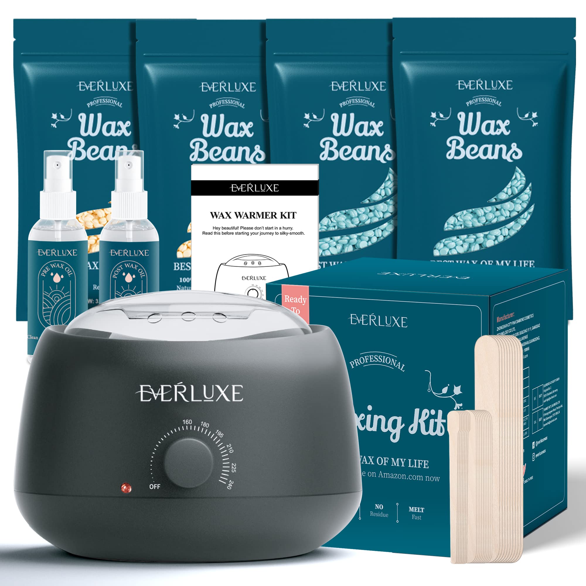 Waxing Kit for Women Men, EVERLUXE Wax Warmer Hair Removal Kit