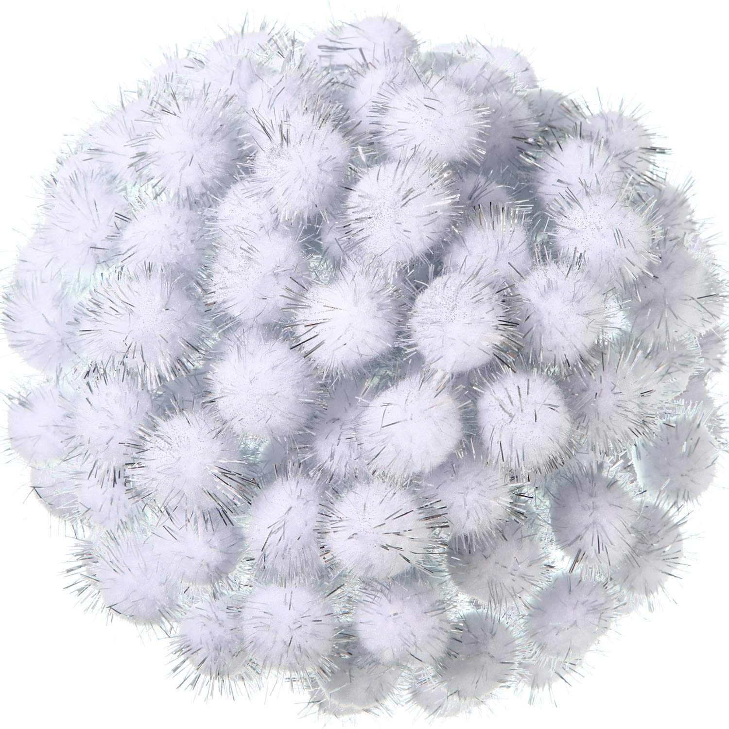 1000 Pieces Glitter Pom Poms 0.6 Inch Fuzzy Pompoms Arts and Crafts Balls  for Hobby Supplies and Craft DIY Material (White)