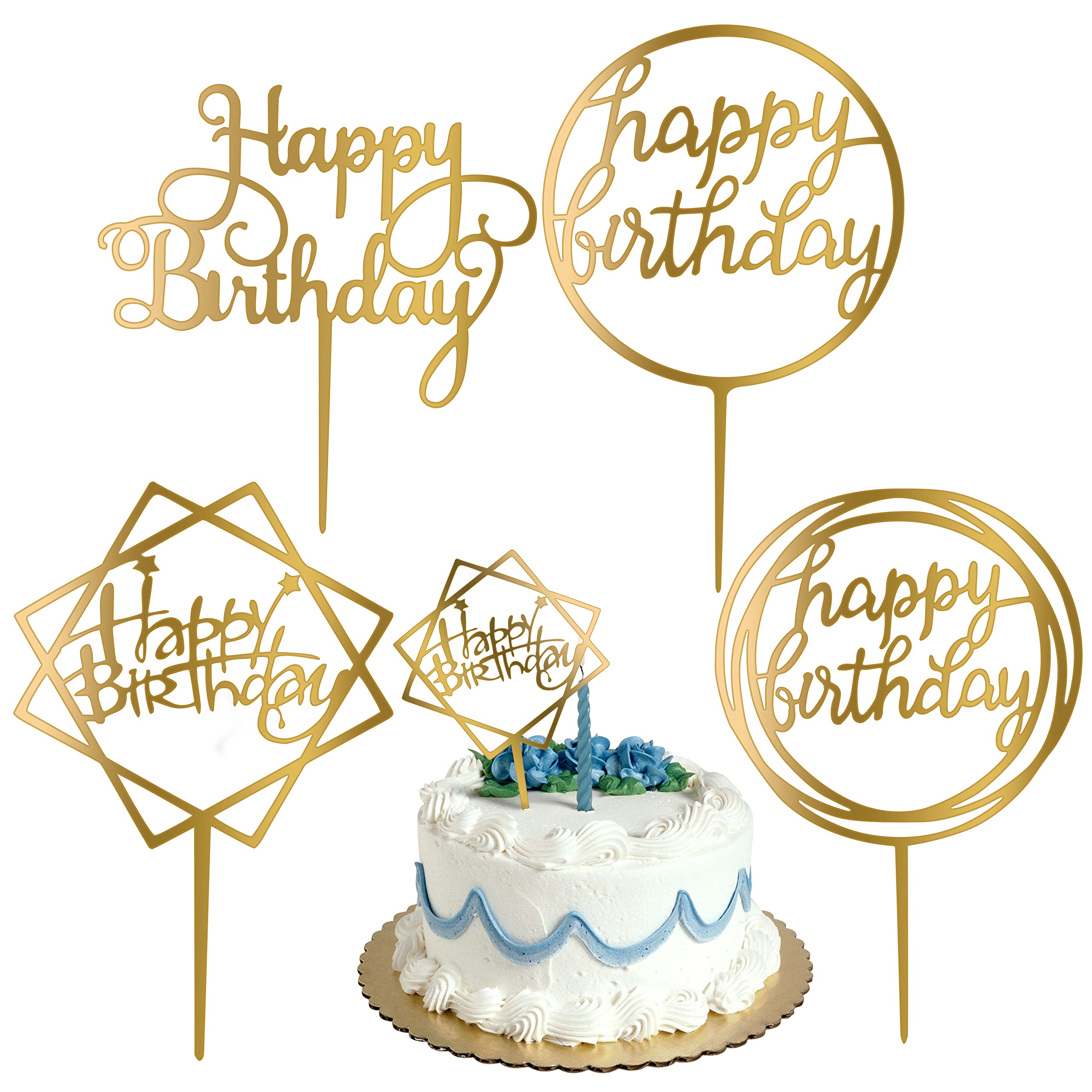 Happy Birthday Cake Topper Golden –