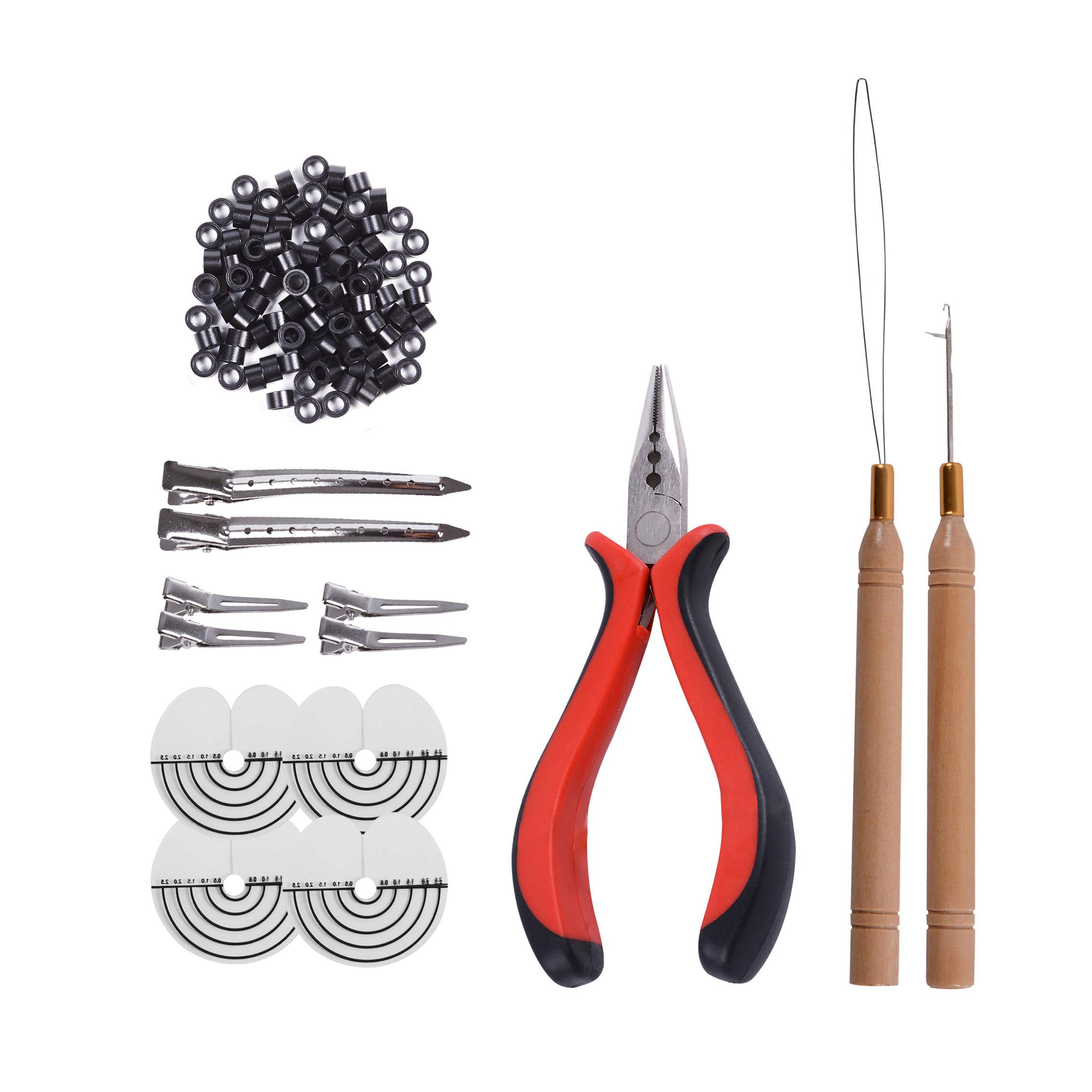 200pcs Silicone Micro Rings Hair Extensions Tools Kit: Three-hole Hair  Pliers, Micro Pulling Hook Needle