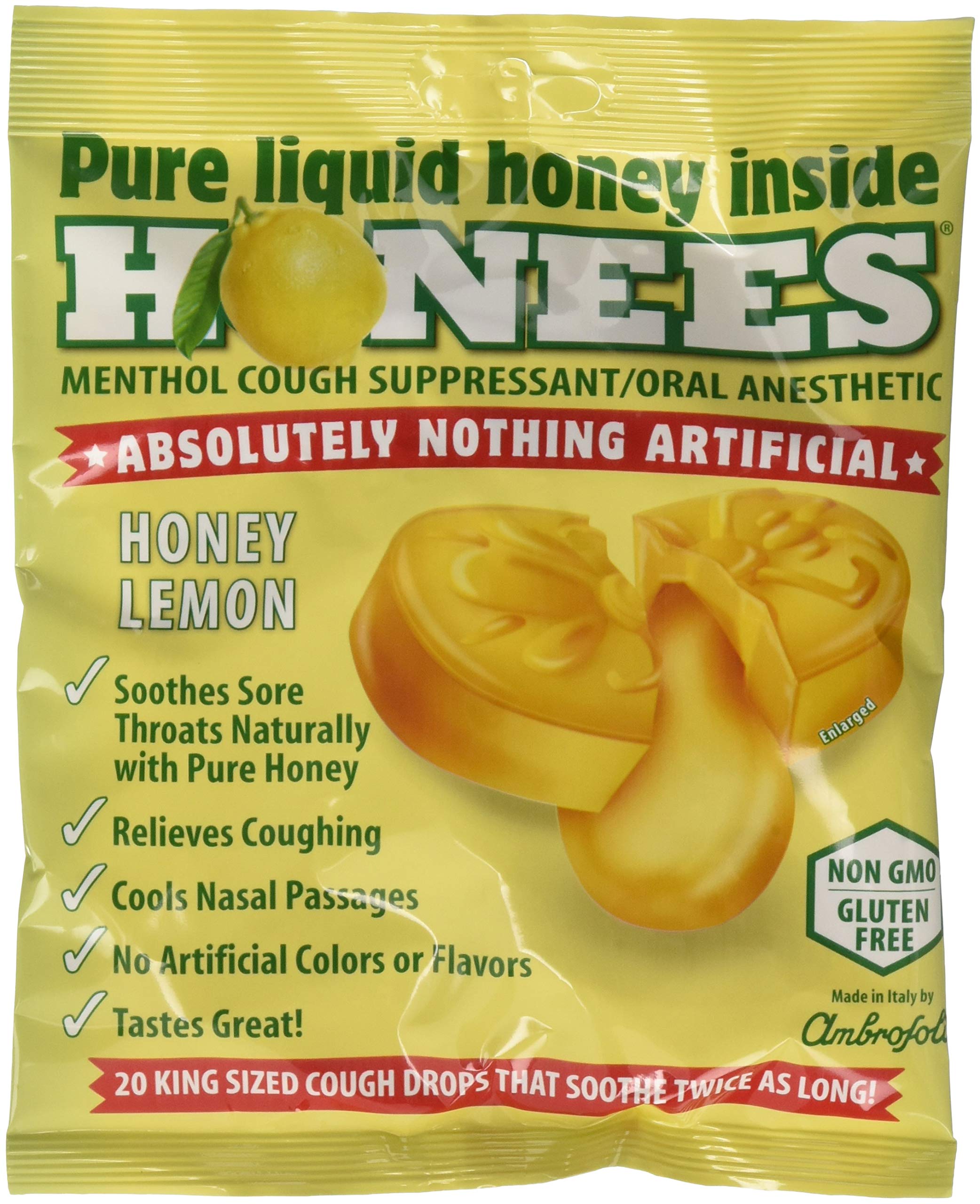 Honees Honey Lemon Cough Drops 20 Count (Pack of 12)