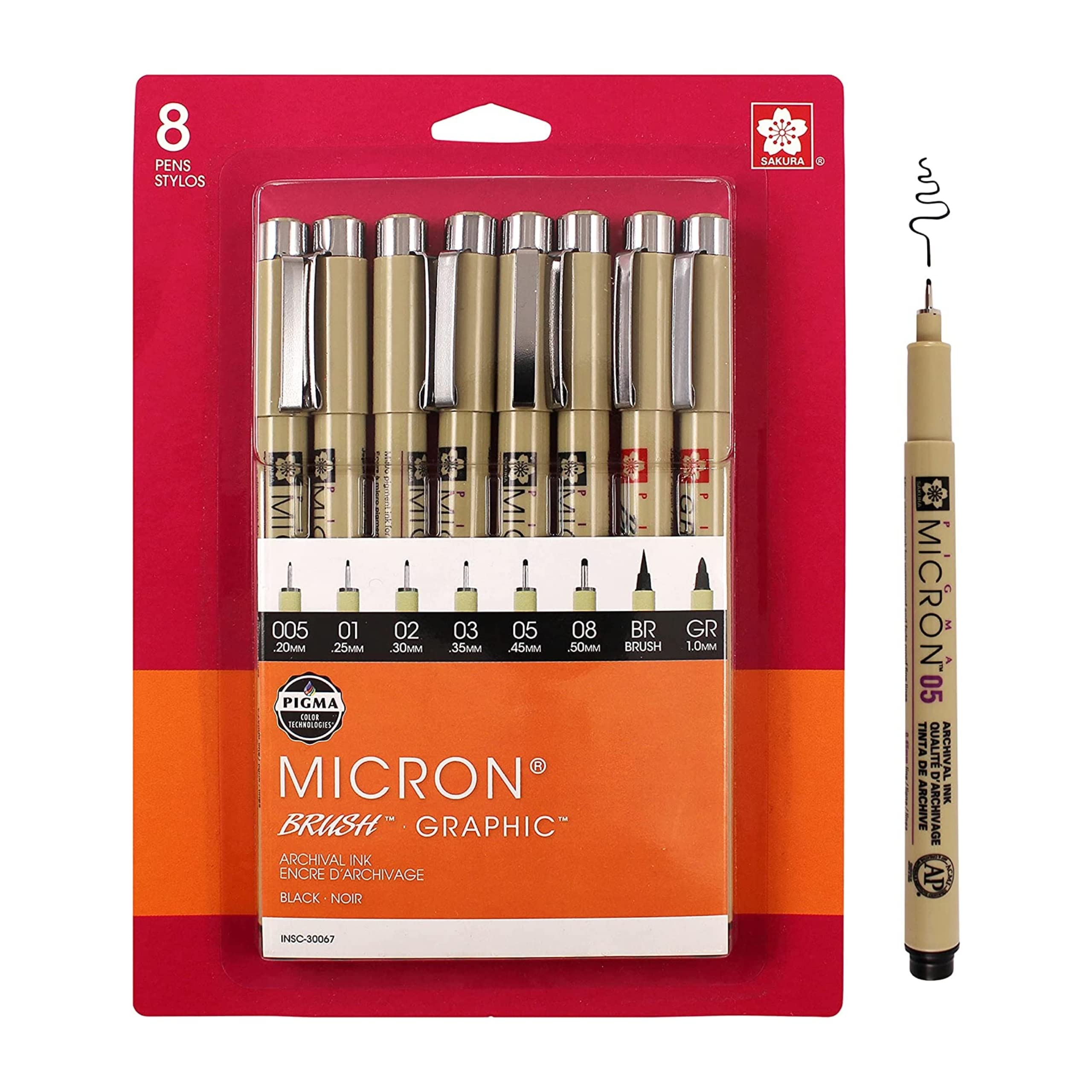 SAKURA Pigma Micron Fineliner Pens - Archival Black Ink Pens - Pens for  Writing Drawing or Journaling - Assorted Point Sizes - 8 Pack Black 8 Count  (Pack of 1) Ink Pen Set