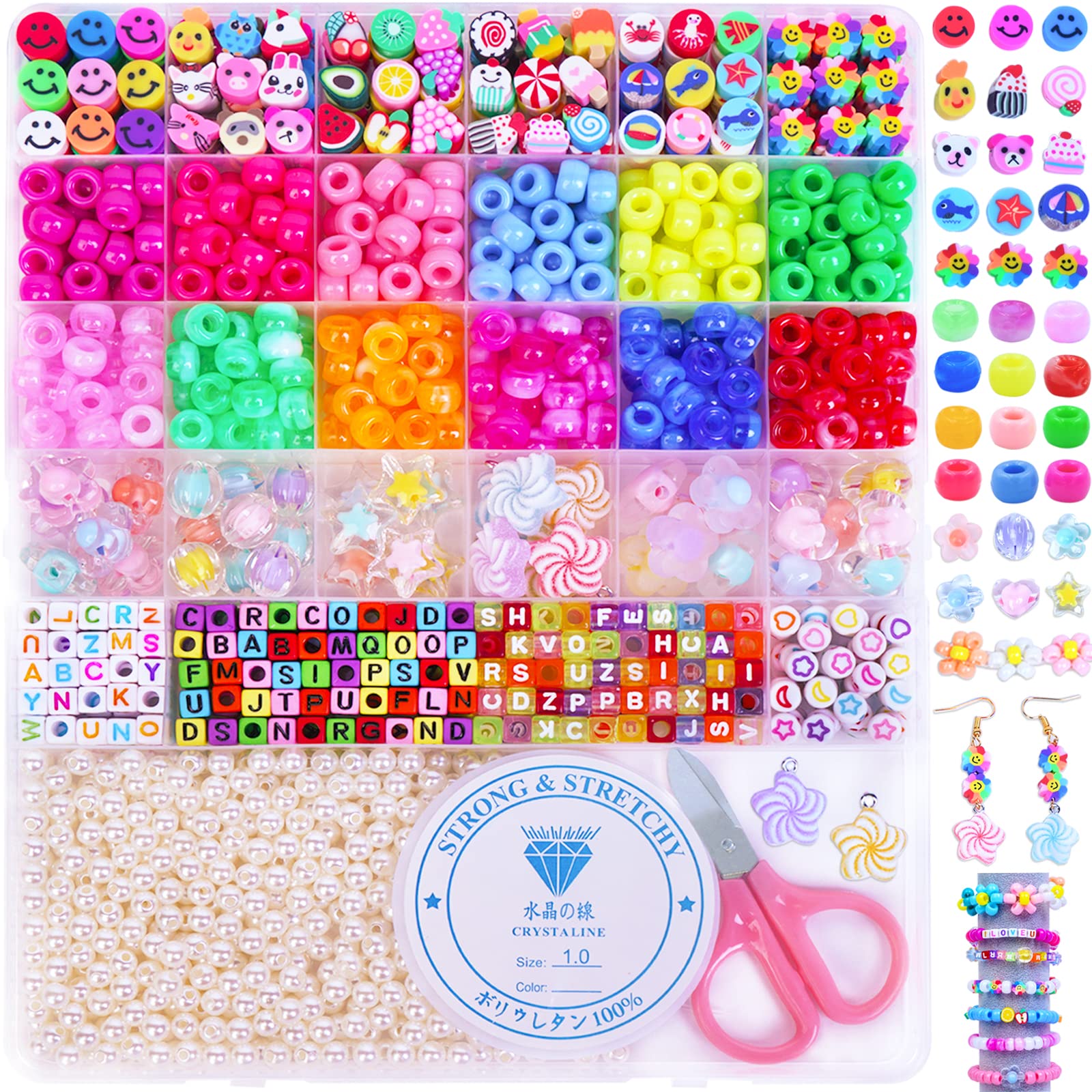 MontoSun Bead Bracelet Making Kit Pony Beads Polymer Clay Beads for Bracelets  Making Charms Beads Flower Smiley Letter Beads for Jewelry Making DIY Art  and Crafts Gifts for Girls age 4 5 6 7 8 9 10-12