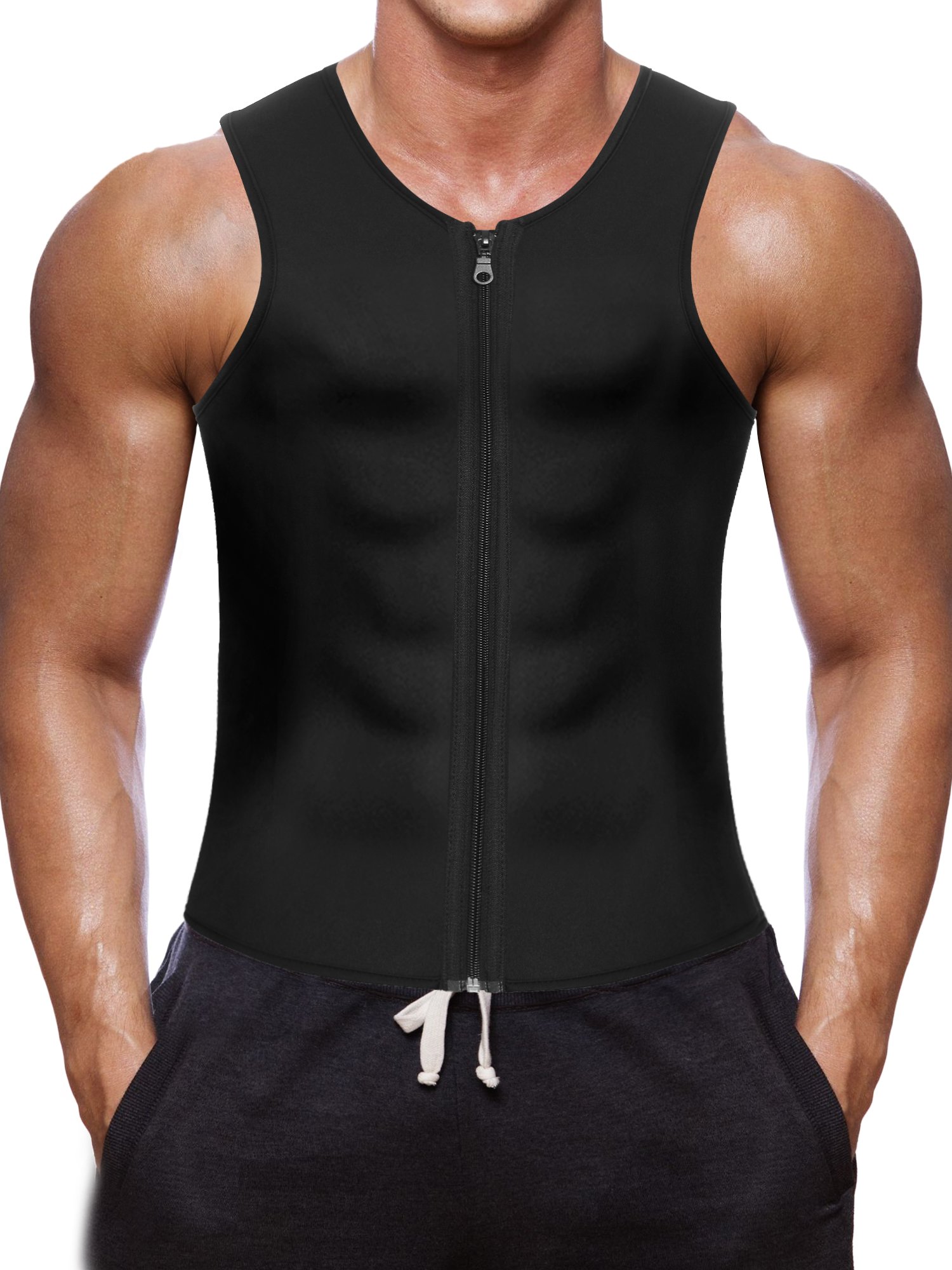 Wonderience Men Waist Trainer Vest Hot Neoprene Sauna Suit Corset Body  Shaper Zipper Tank Top Workout Shirt X-Large Black