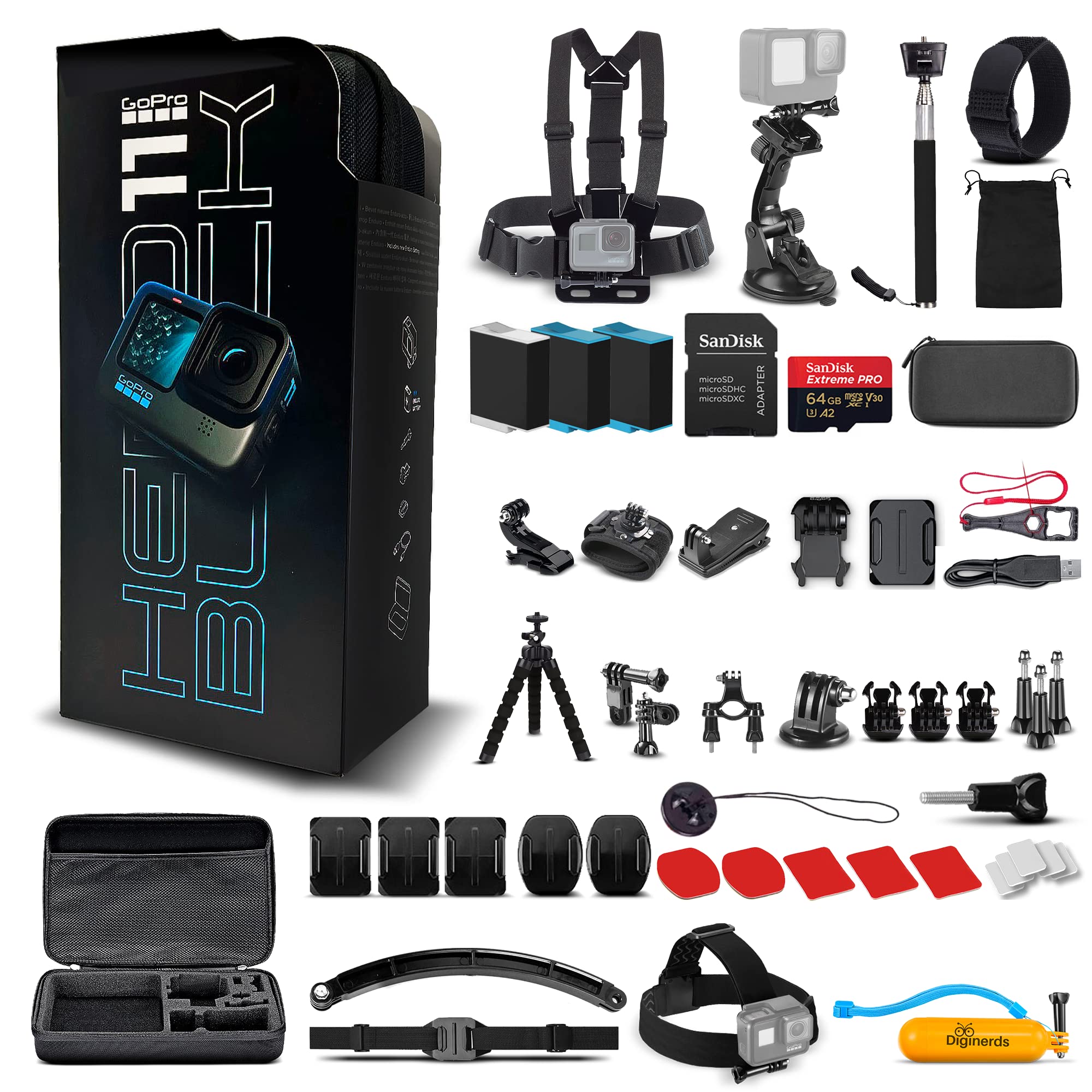 50-in-1 Accessory Kit For Gopro Hero 10 9 11 12 Waterproof Case