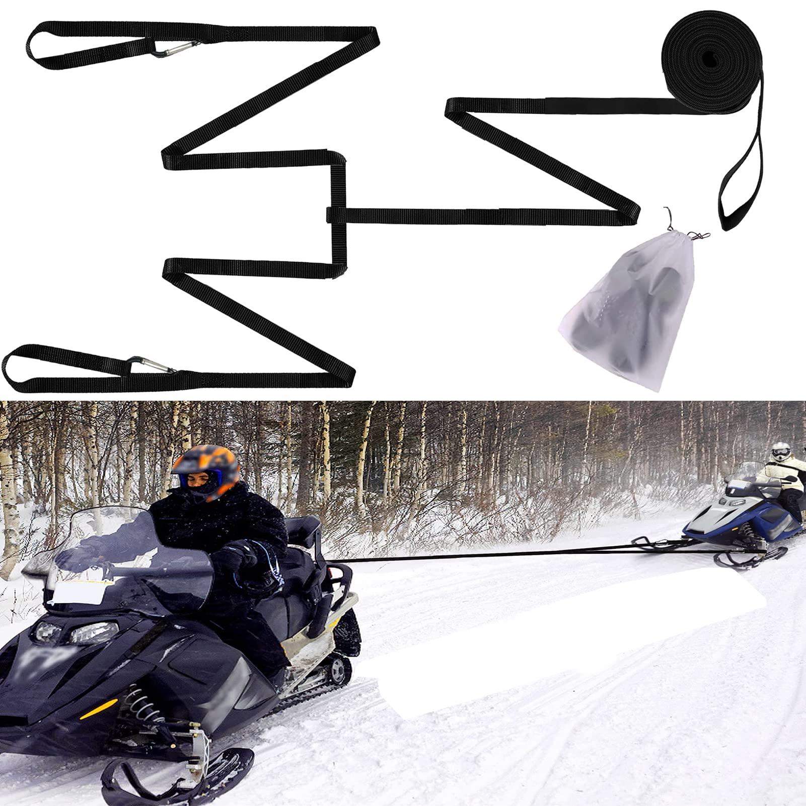 Snowmobile Tow Strap Heavy Duty with Hook, Emergency Snowmobile Tow Rope,  Quick Hook Up and Tow
