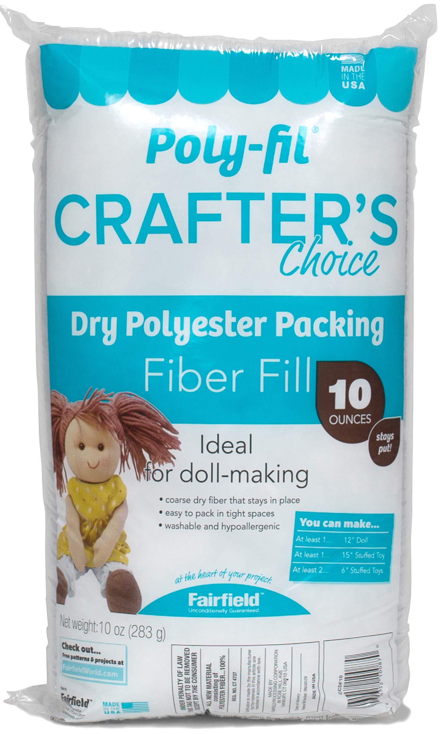 Fairfield CCDF10 Poly-Fil Crafter's Choice Dry Packing Fiber Fill 10 Ounce  Bag, Blue