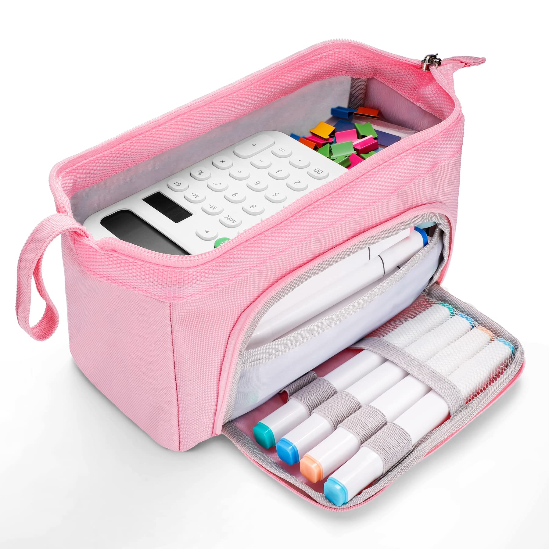Pink-stationery Box Large Capacity Pencil Case With Handle Pencil