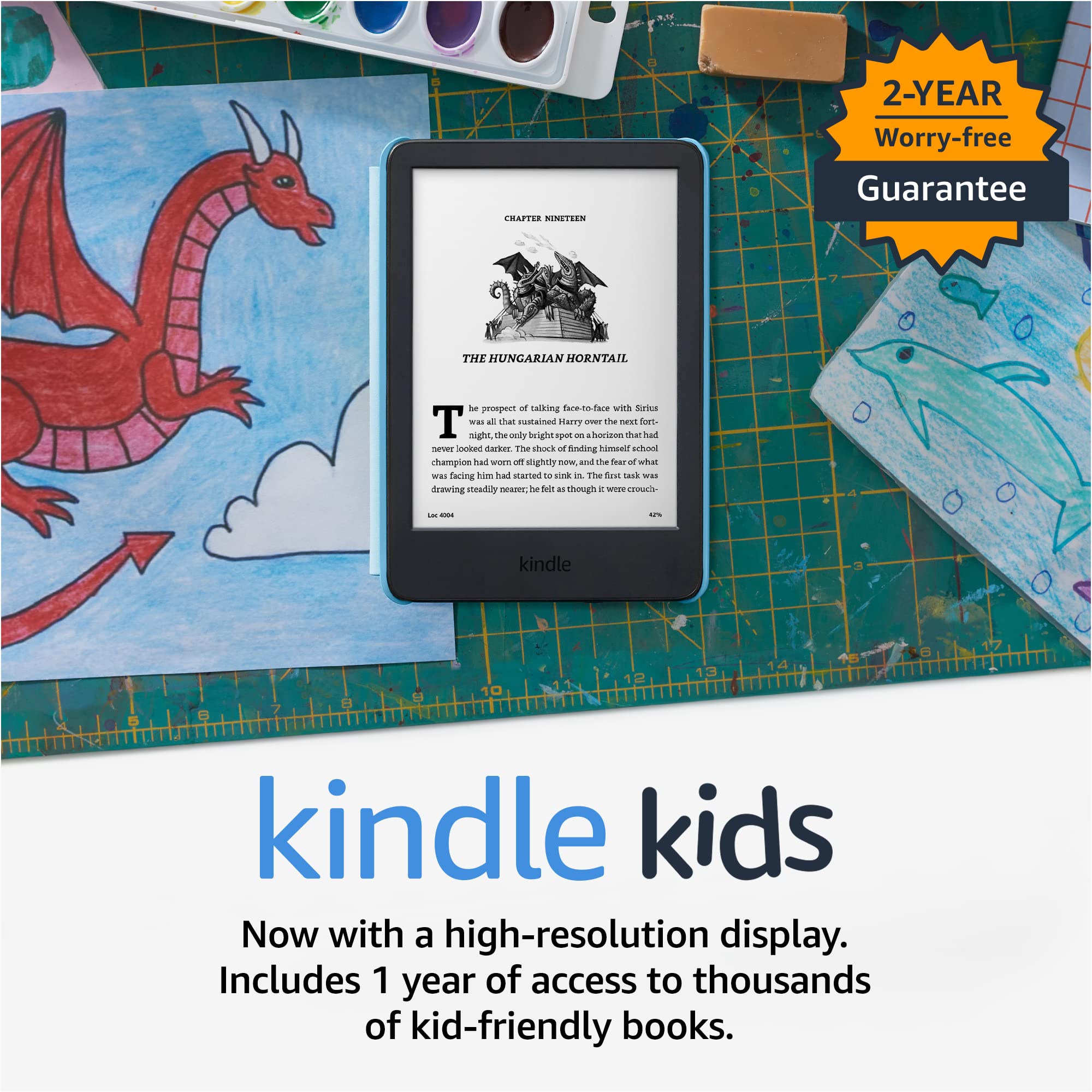 Kindle Kids (2022 release) Includes access to thousands of books, a cover,  and a 2-year