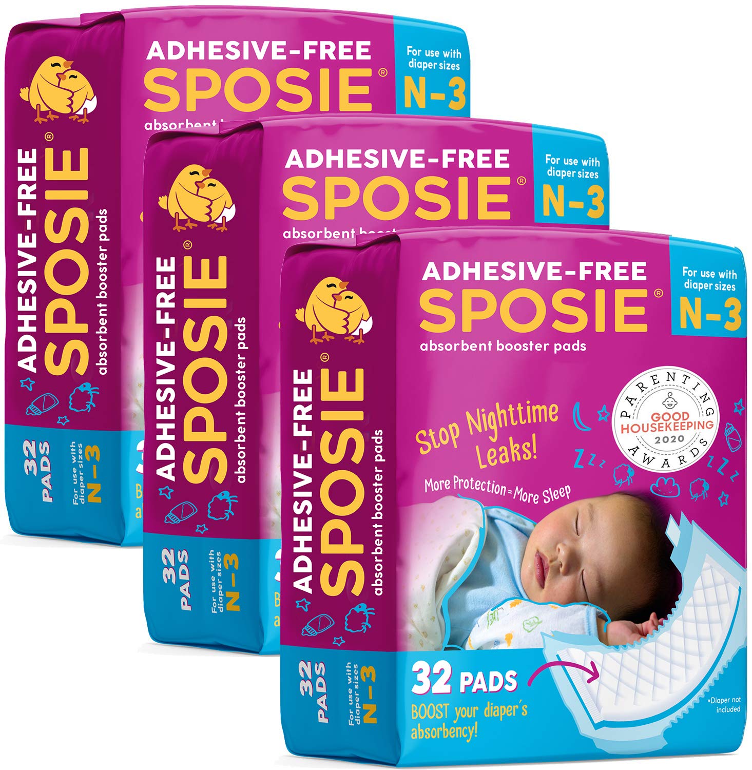Sposie Booster Pads with Adhesive For Overnight Diaper Leak Protection -  84ct