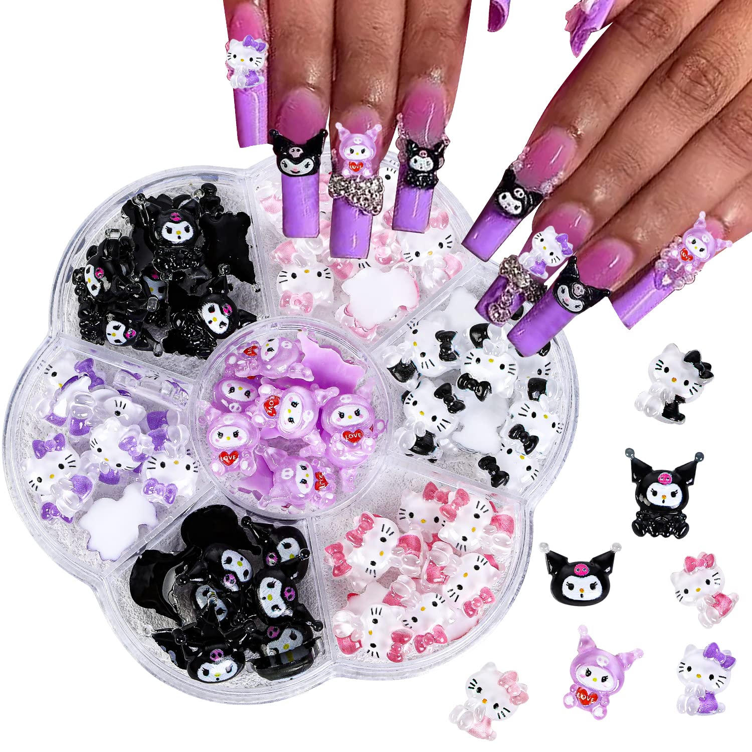 CLTJMM 70Pcs Kawaii Nail Charms Hello Kitty Nail Charms Slime