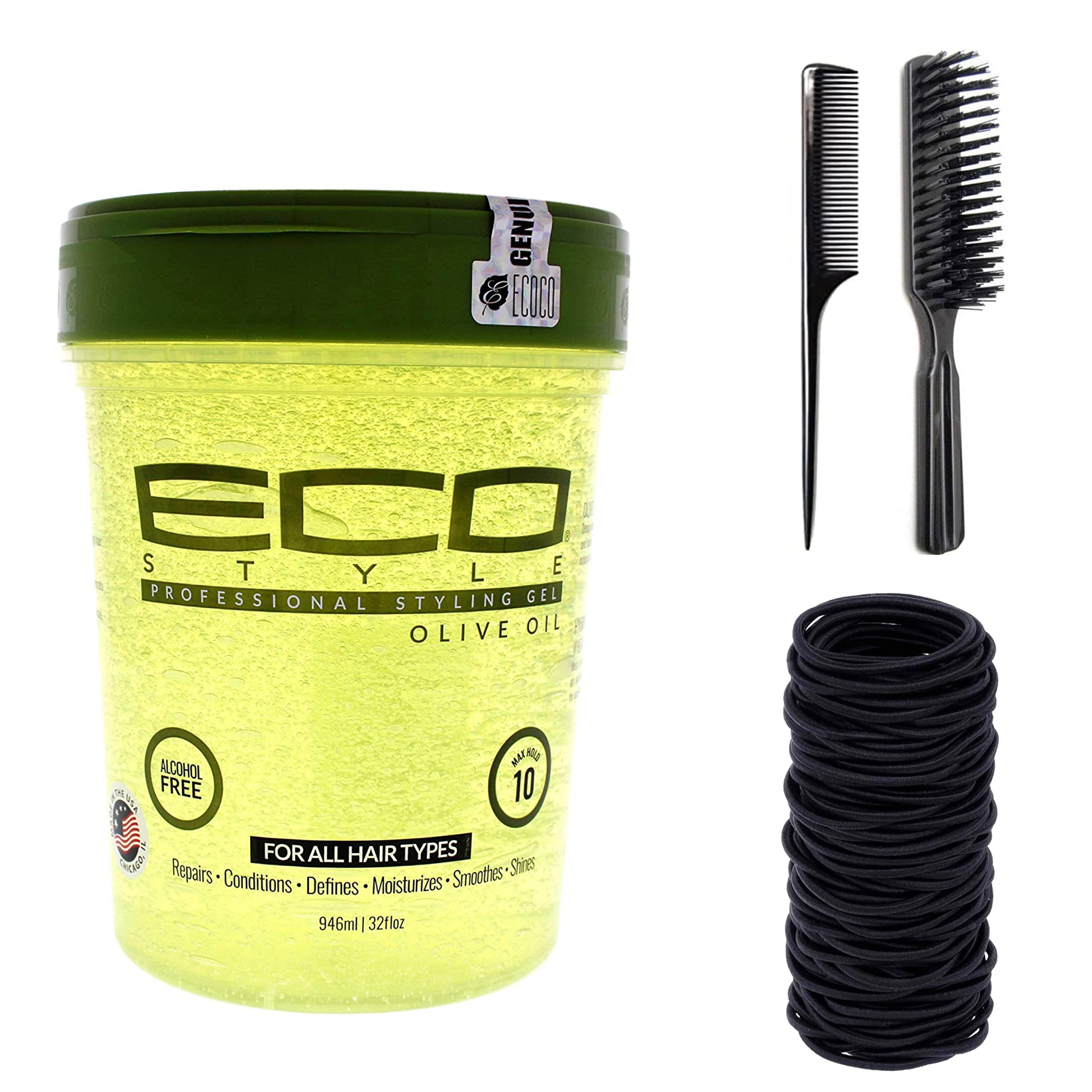 Eco Style Styling Gel, Olive Oil Gel 32 Ounce (Including Handle Nylon  Bristle Hair Brush, Bone