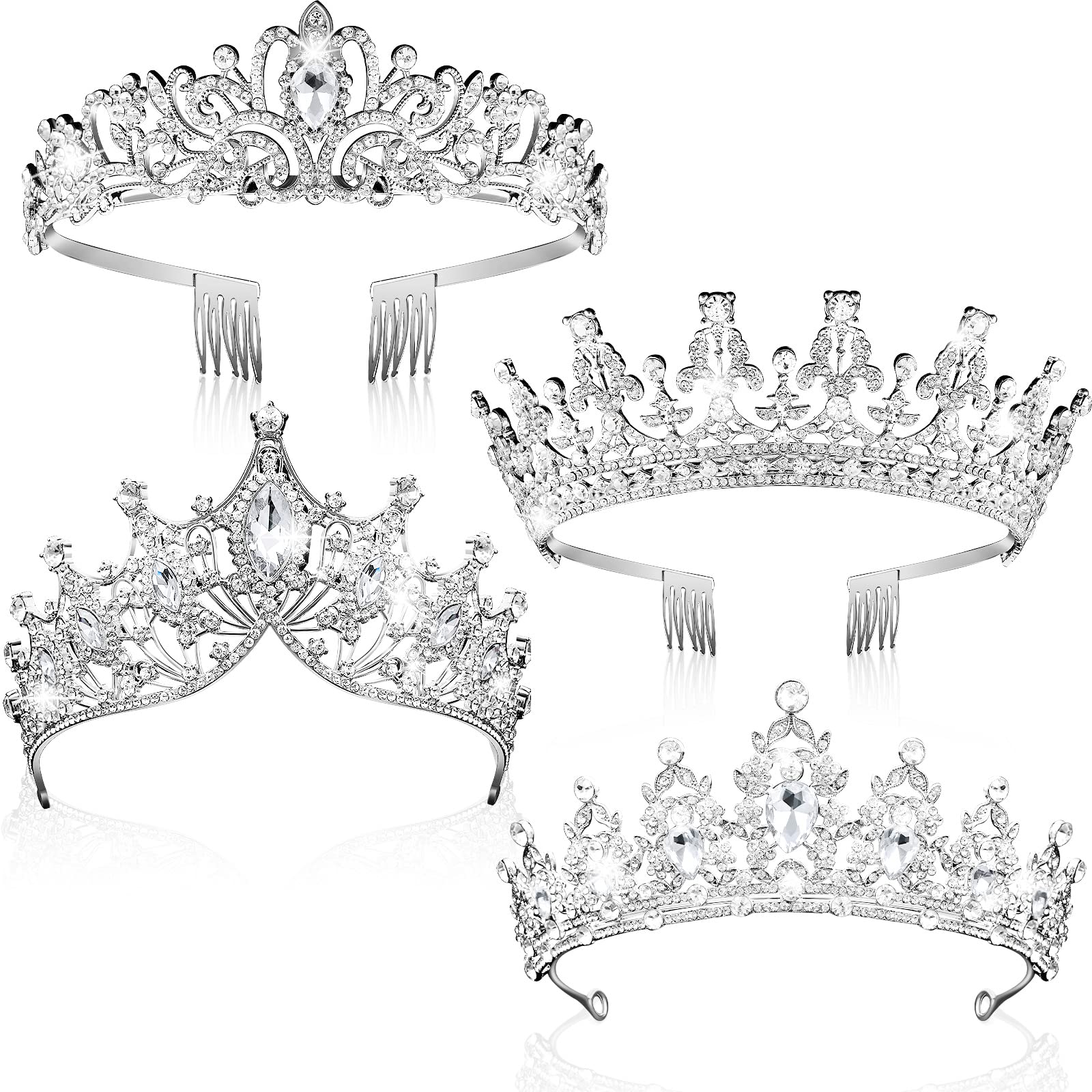 4 Pack Queen Crowns for Women Pageant Crown with Combs Princess Crown ...