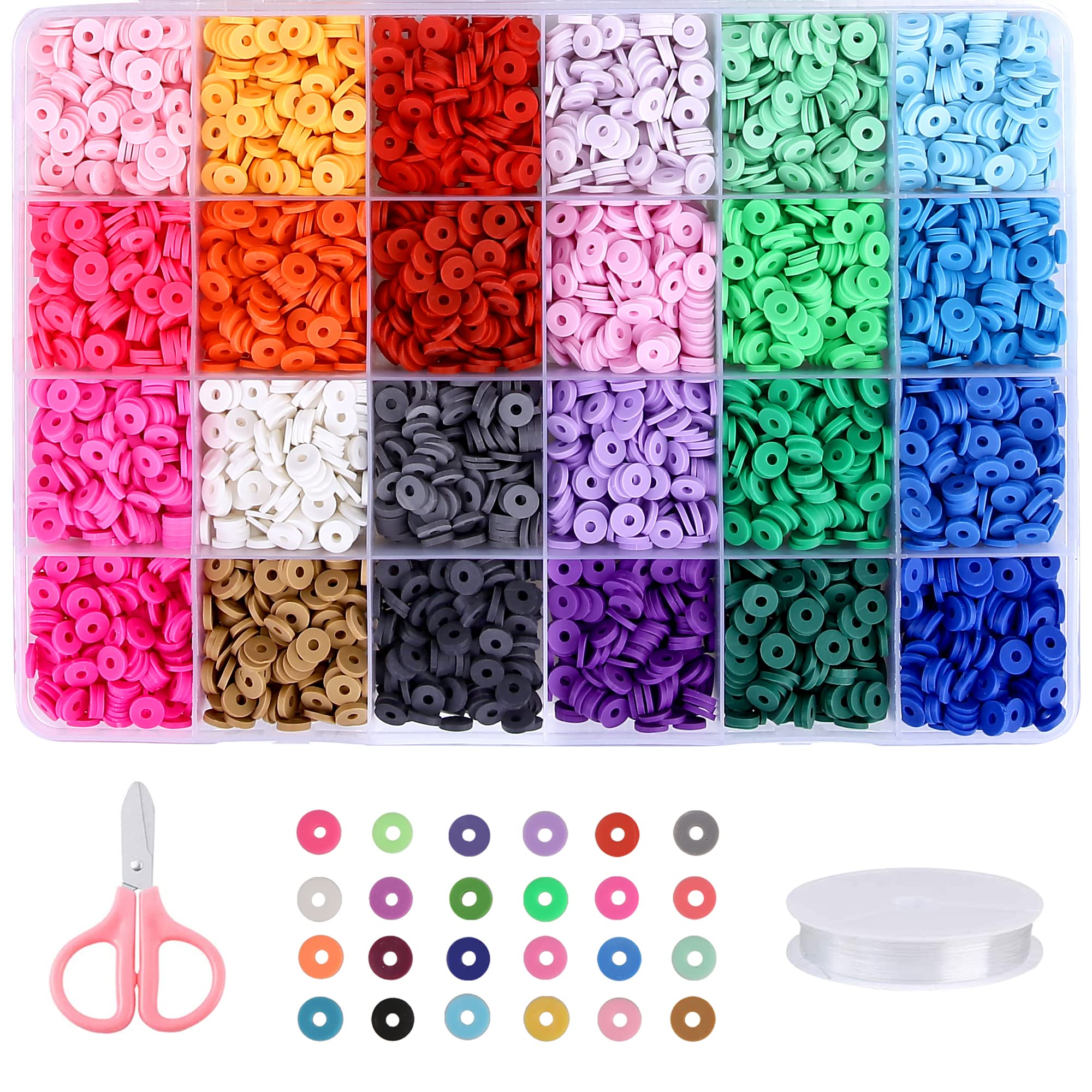 Goutoday 24 Slot Flat Clay Beads Bracelet Making Kit, 6mm Flat Polymer  Heishi Beads, Gifts for Age 6-12