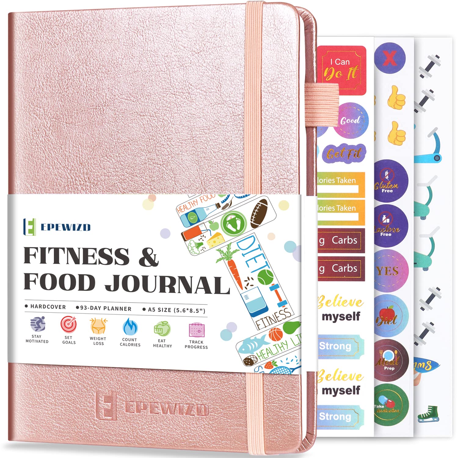EPEWIZD Food and Fitness Journal Hardcover Wellness Planner Workout Journal  for Women Men to Track Meal and Exercise Count Calories Weight Loss Diet  Training Weight Loss Tracker Undated Home and Gym Accessories (