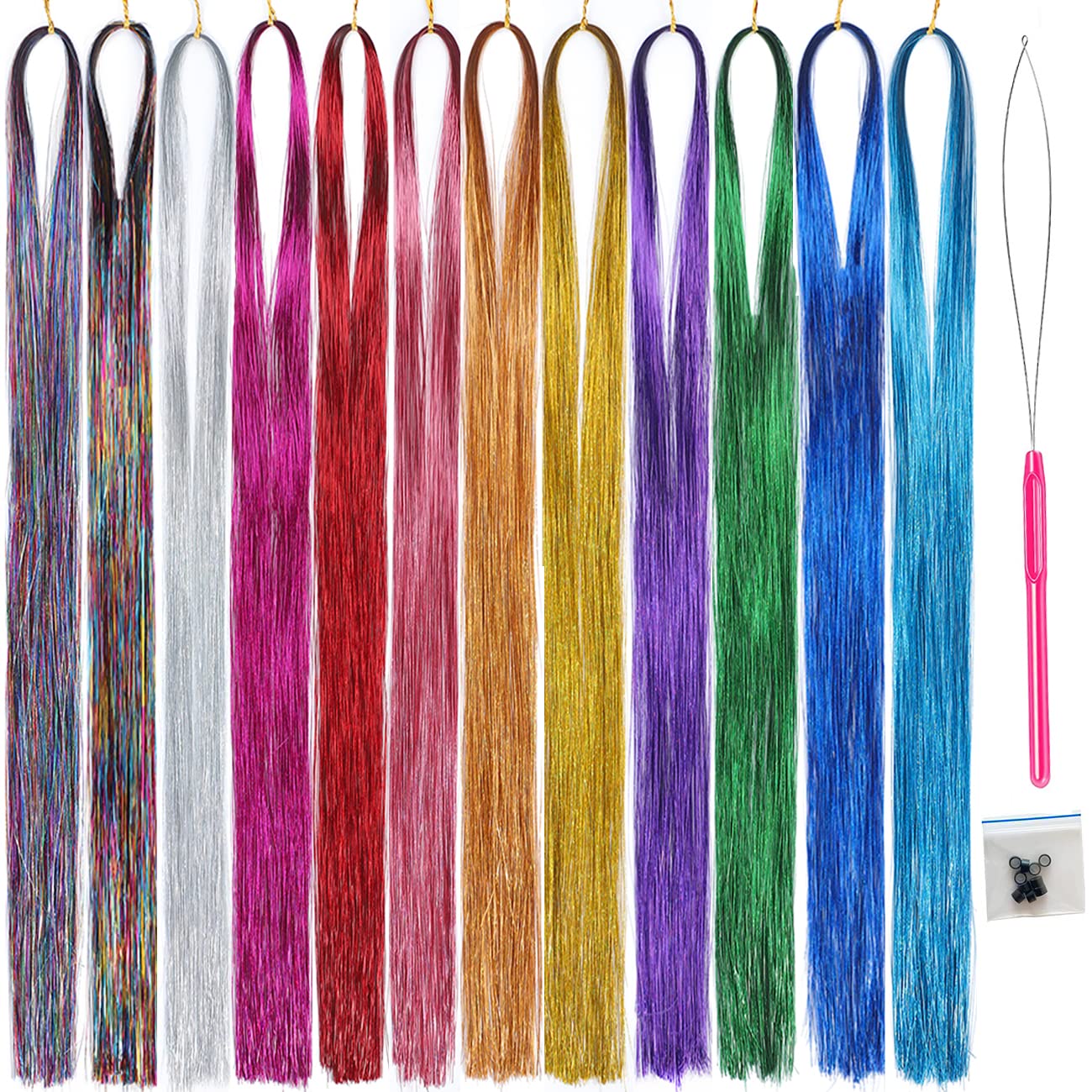 Sparkling Glitter Shiny Silk Hair Tinsel (6 Colors 48 Inch 1200