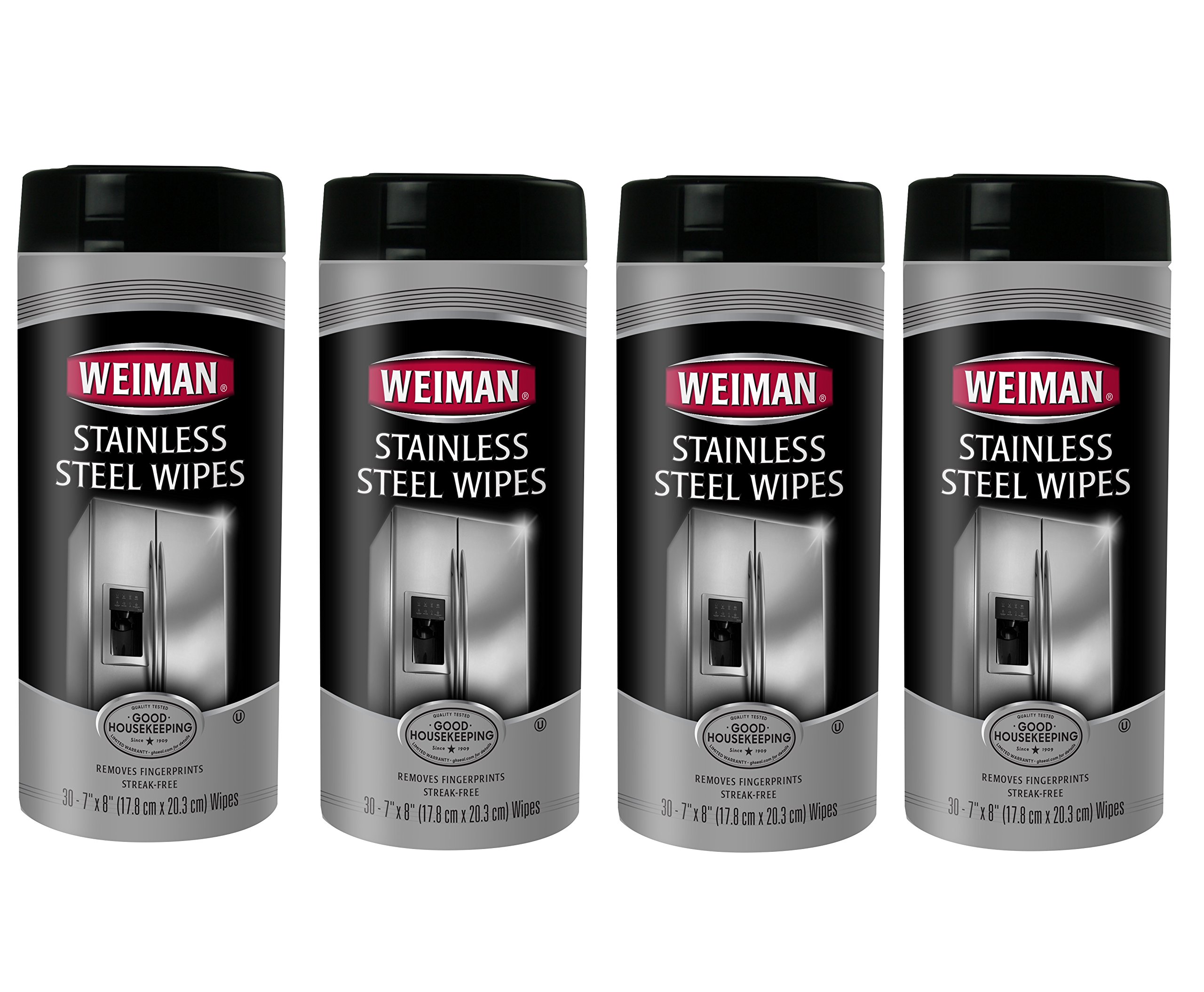 Weiman 92Ct Stainless Steel Wipes, 7 X 8, 30/Canister, 4 Canisters