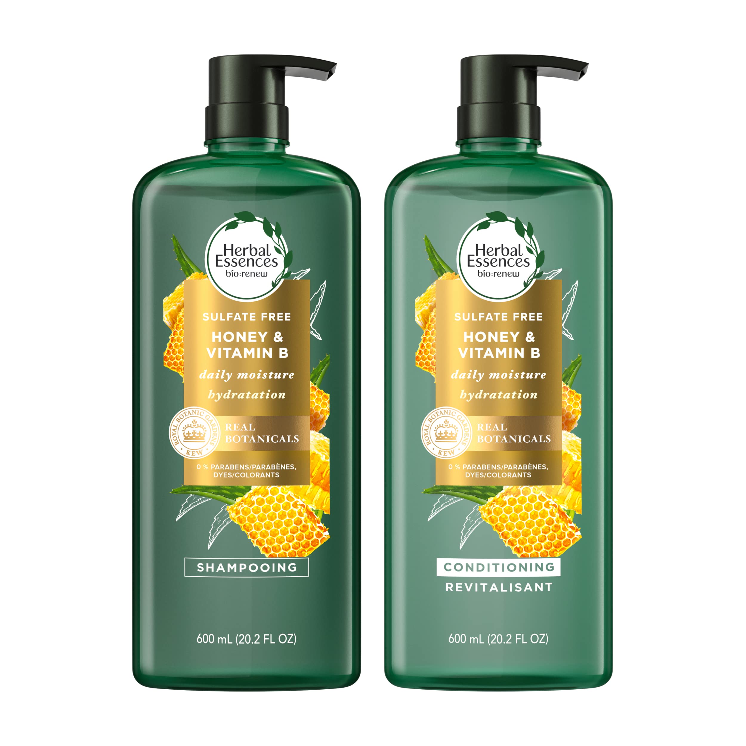 Herbal Essences bio:renew Sulfate Shampoo and Conditioner Set with Honey + Vitamin B, 20.2 Fl Oz Each Hair Products Infused with Real Aloe & Honey Paraben Free, Safe Color Treated