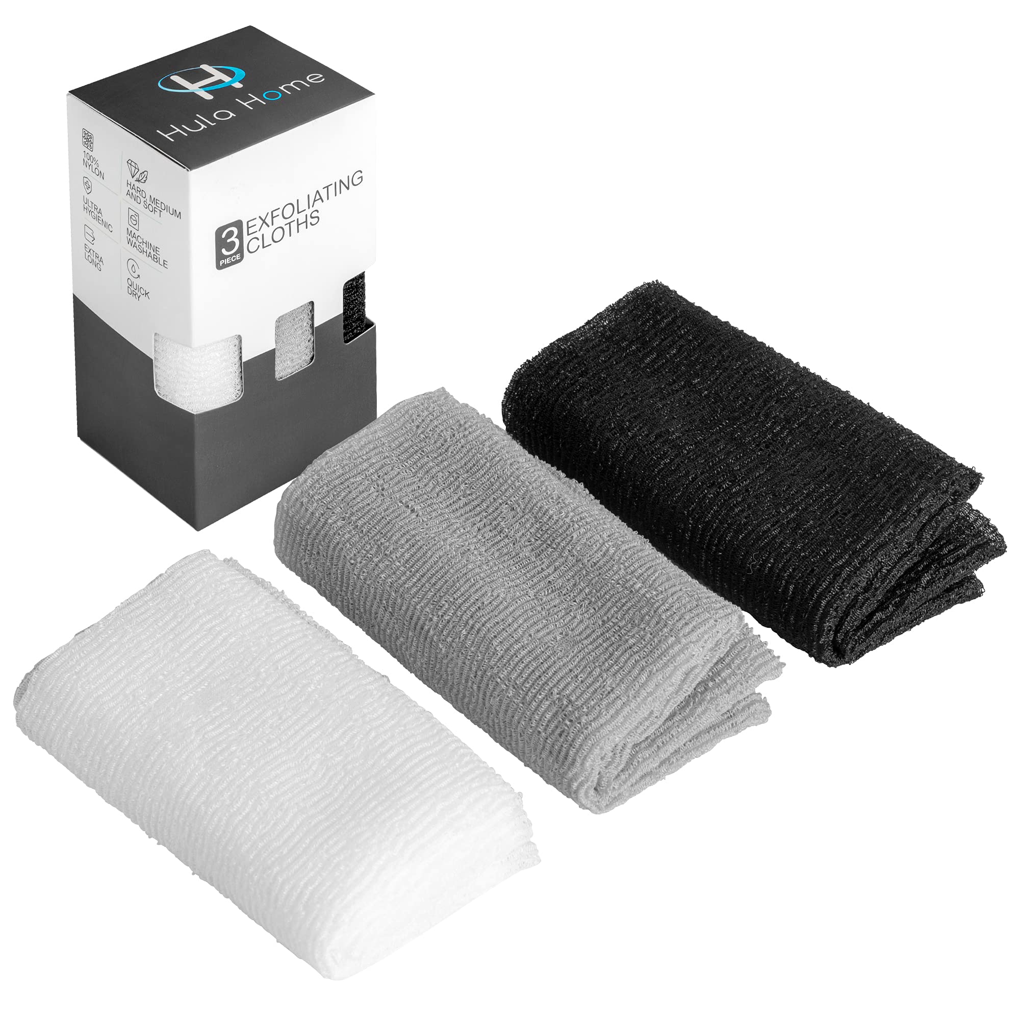 Soft, Medium & Hard (3pc) Exfoliating Washcloth Variety Pack (11.8 X  35.4) Body Wash Nylon Scrub Cloth Back Scrubber Towel Weave for Bath  Shower Beauty Skin Washcloth for Women & Men 3