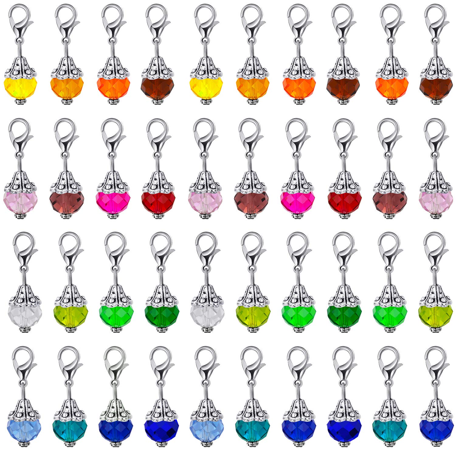 Hicarer 40 Pieces Crystal Dangle Charms Pendants Glass Drop Beads