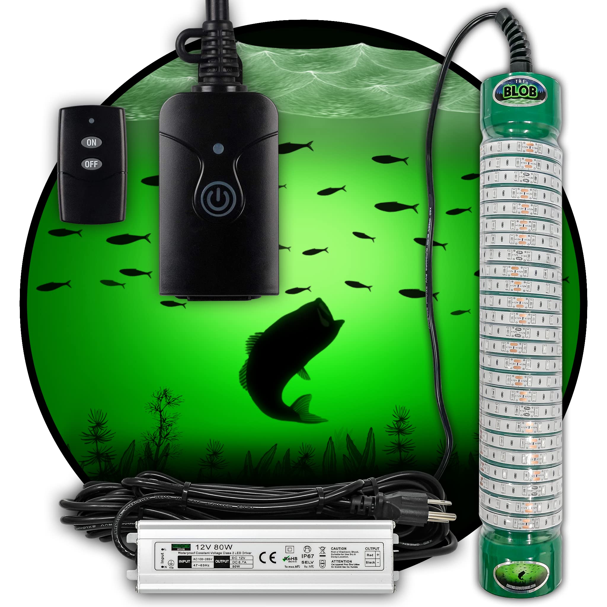 Green Dock 15000 Lumen LED Underwater Fishing Light with 110VAC Adapte