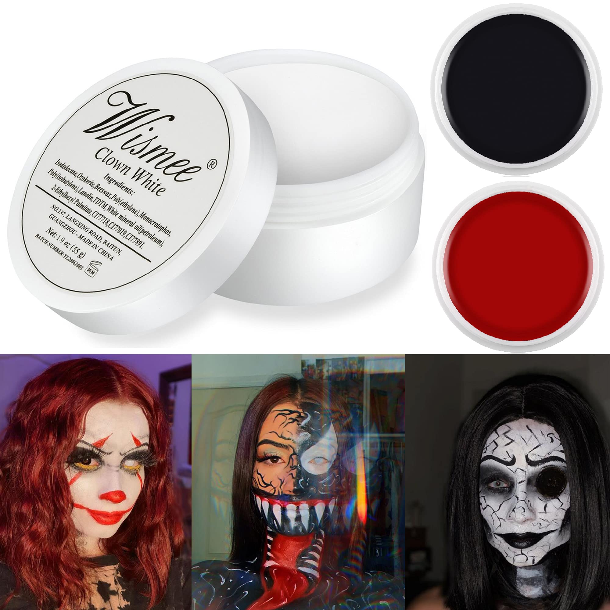 Black White Red Face Paint Clown Makeup Kit Professional White