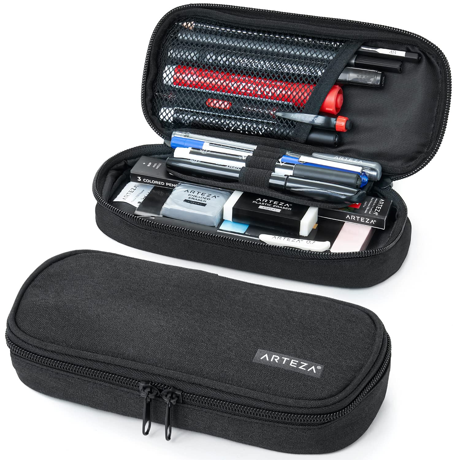 ARTEZA Pencil Case, Black Pencil Pouch with Zipper Closure, School Supplies  for Students and Teachers