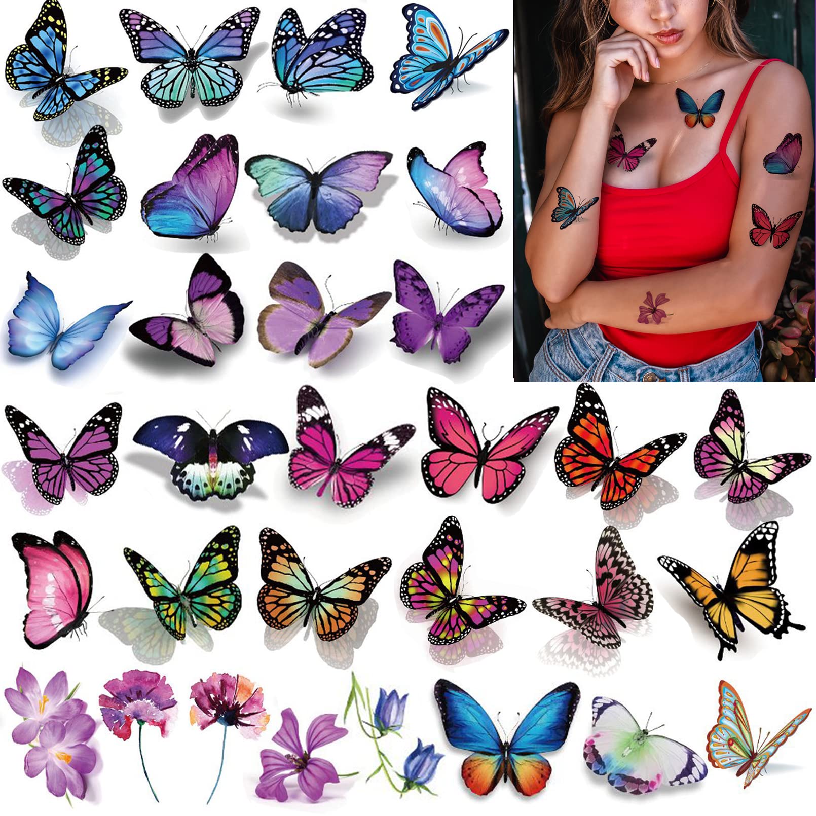 Coszeos 120Pcs Butterfly Temporary Tattoos for Women Girls Kids