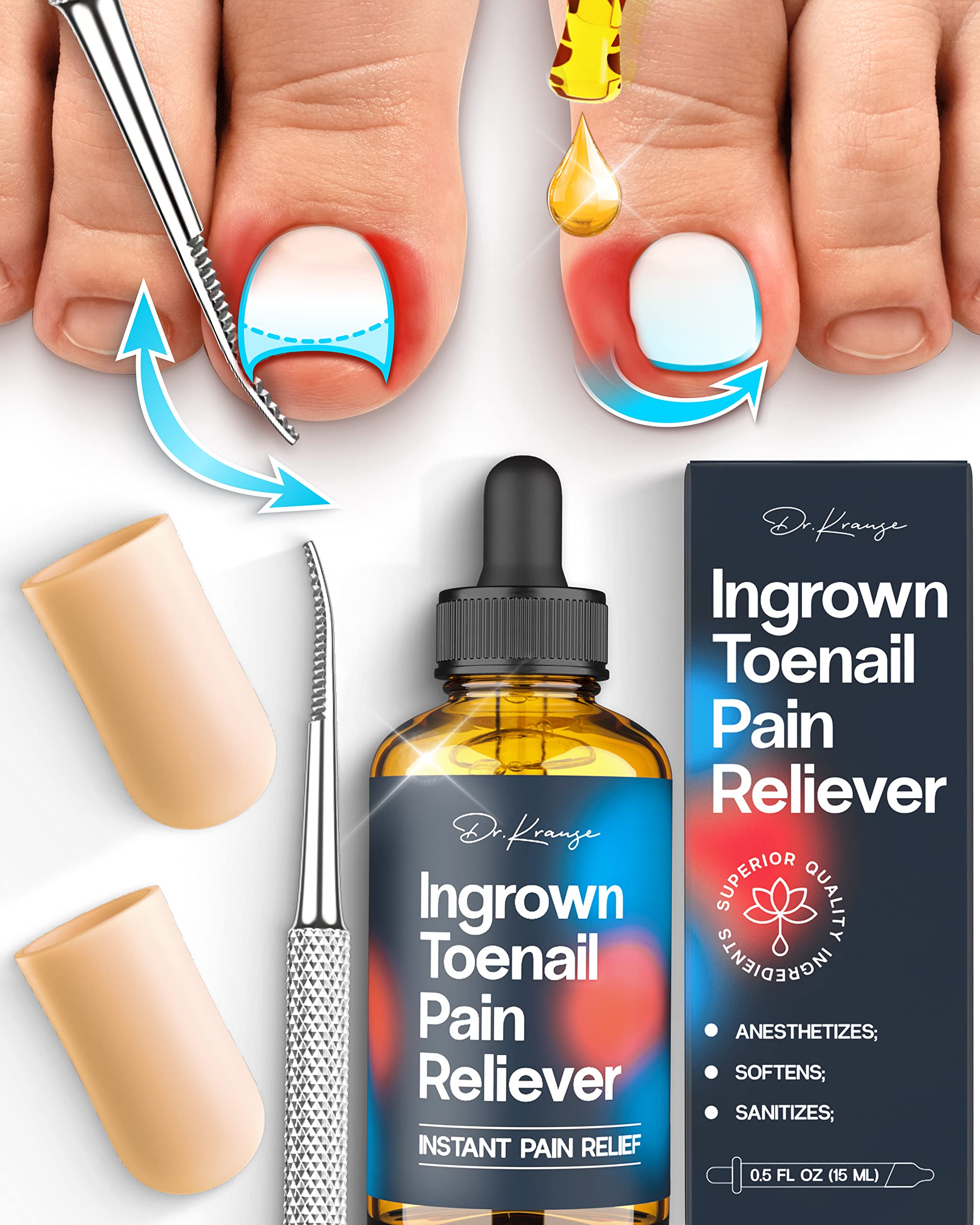  Treatonic Ingrown Toenail Treatment - Ingrown Toenail Pain  Reliever and Softener Kit for Easy Trimming with Silicone Gel Toe Caps :  Beauty & Personal Care
