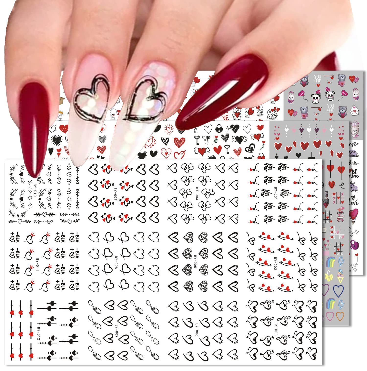 Cute Nail Art Stickers Nail Decals Valentine Cartoon Heart Nail Design  Stickers for Women Girls Valentine Nail Stickers Decoration Accessories DIY  Manicure B