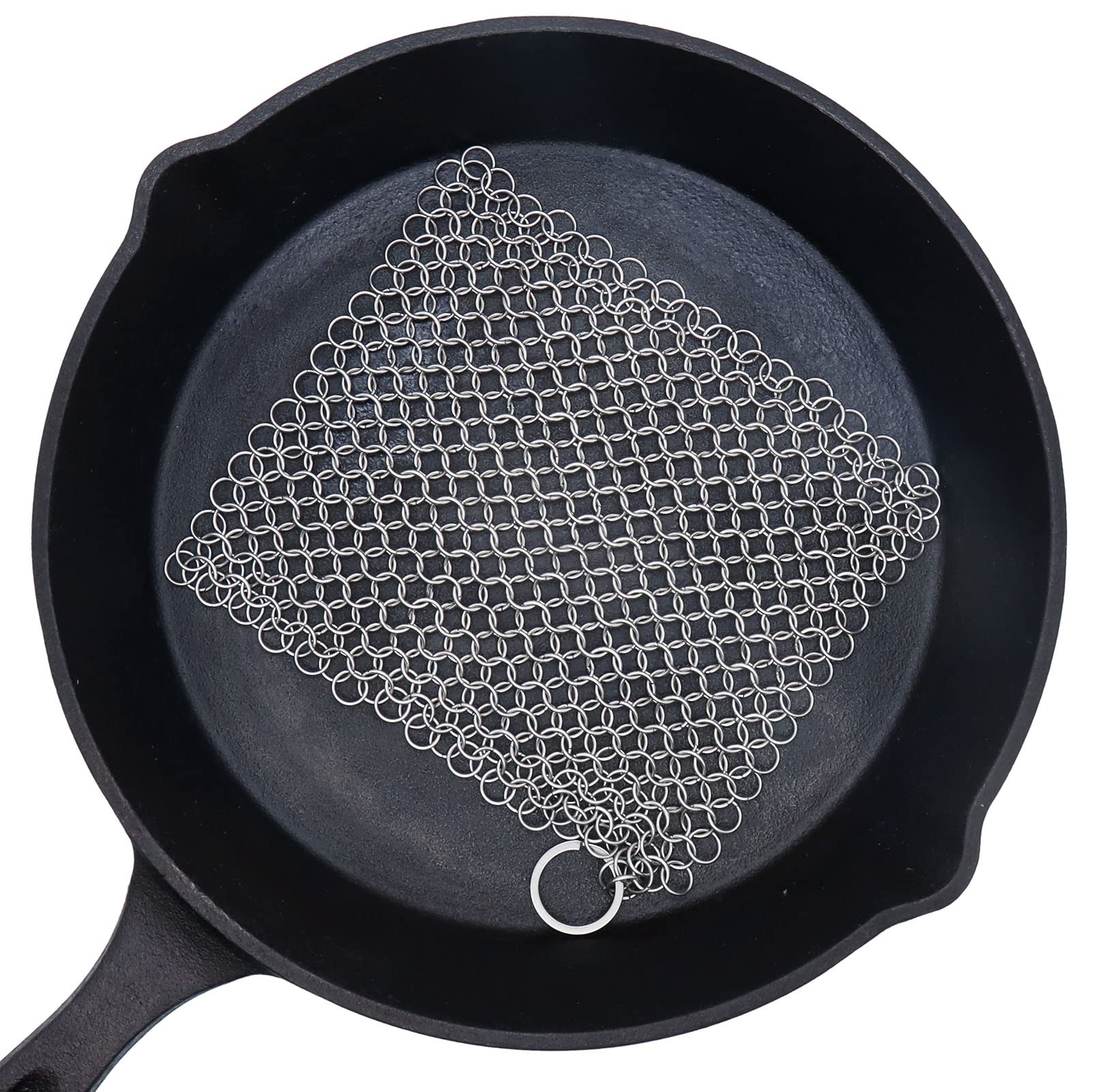 Cast Iron Cleaner, Stainless Steel Chain Mail Scrubber, Iron