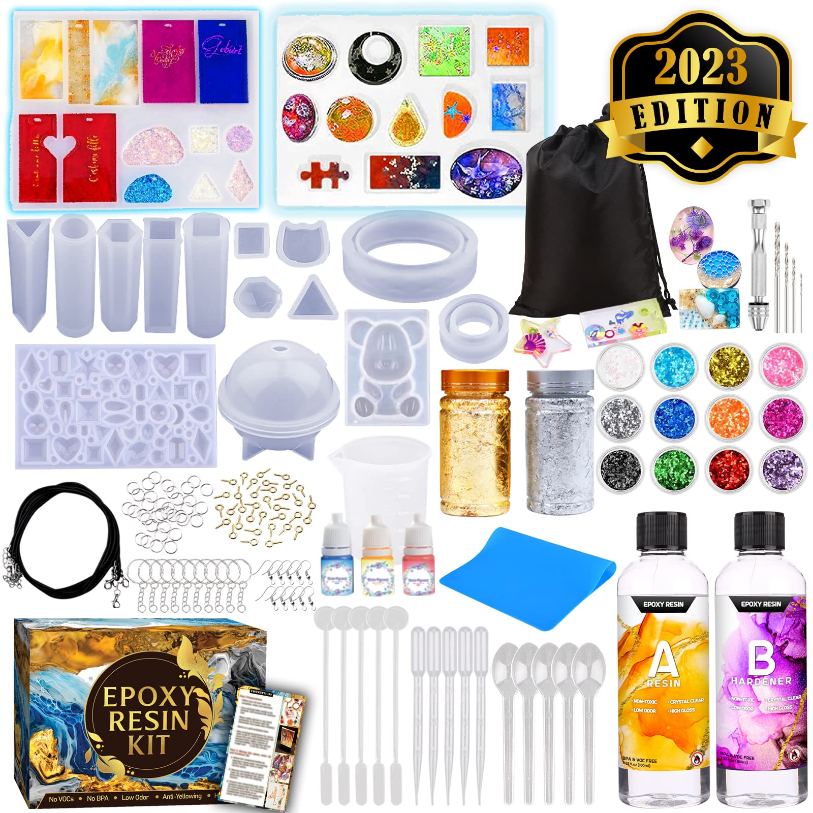 Zoncolor Epoxy Resin Silicone Molds Starter Kit - All in One Office Home  Decor Art Clear Craft Jewelry Making Kit with Storage Bag Plastic Spoons  Gold Foil Flakes Keychain Necklace Supplies Beginners