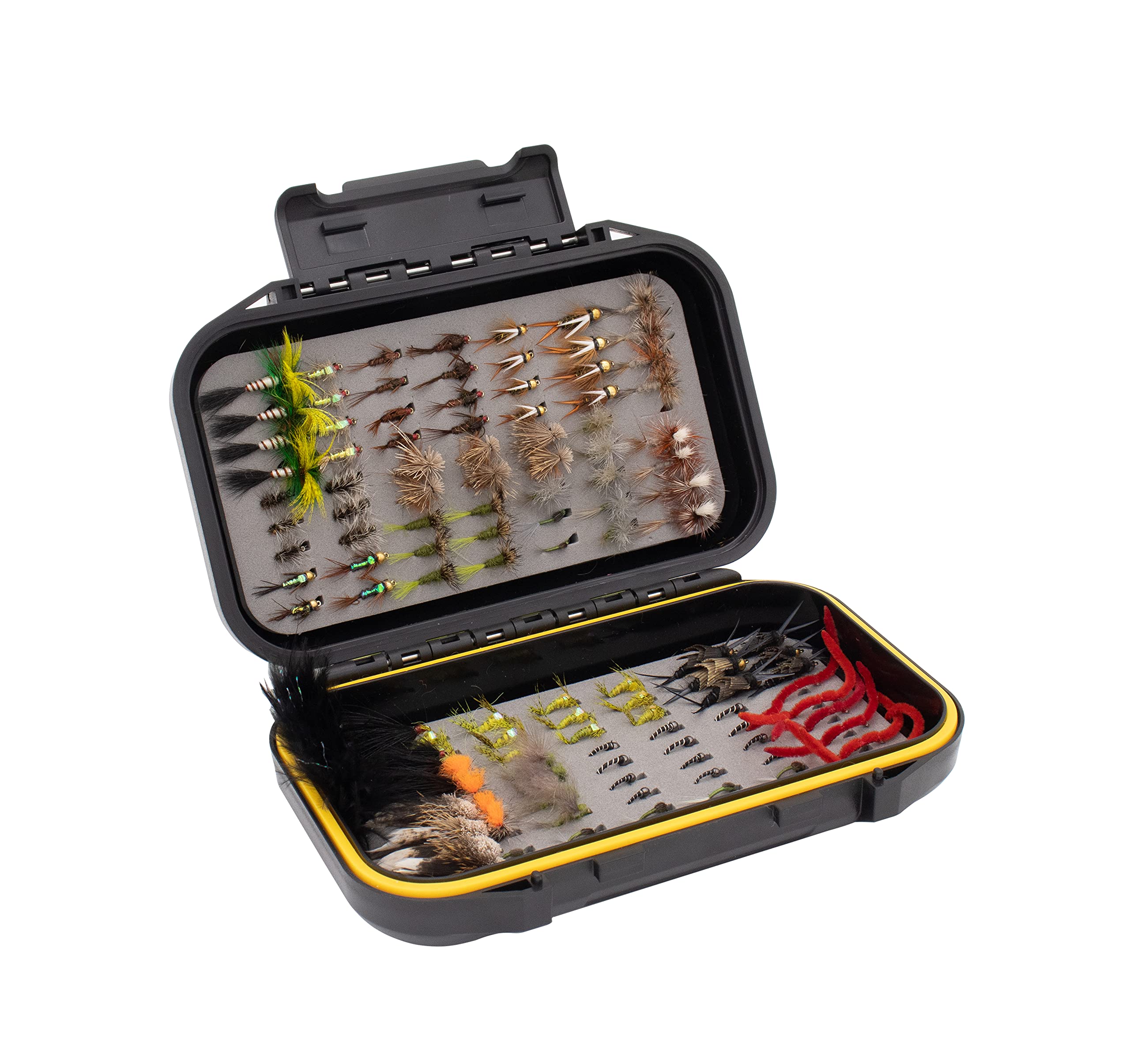 Fishing On The Fly, 32/64/124 Premium Hand-Tied Dry Flies, Nymphs,  Streamers, Terrestrials, Essential Trout Flies Starter Kit Essential Fly  Assortment, Waterproof Fly Box, 124 Flies