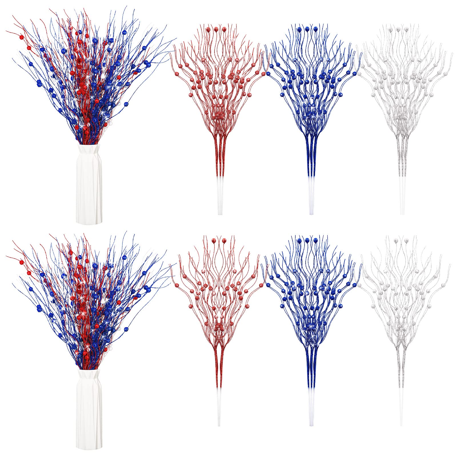Giegxin Patriotic Artificial Berry Stems 17 Inch Fall Berry Picks 4th of  July Glitter Berry Stems Patriotic Picks for 4th of July Independence Day  Decor (Red Blue White 16 Pcs) Red Blue