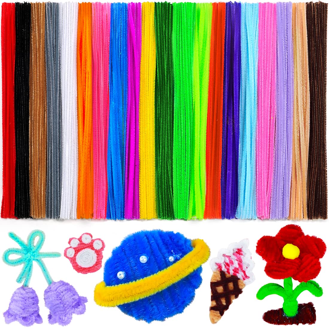 Just Artifacts Chenille Stem Pipe Cleaners for Arts and Crafts