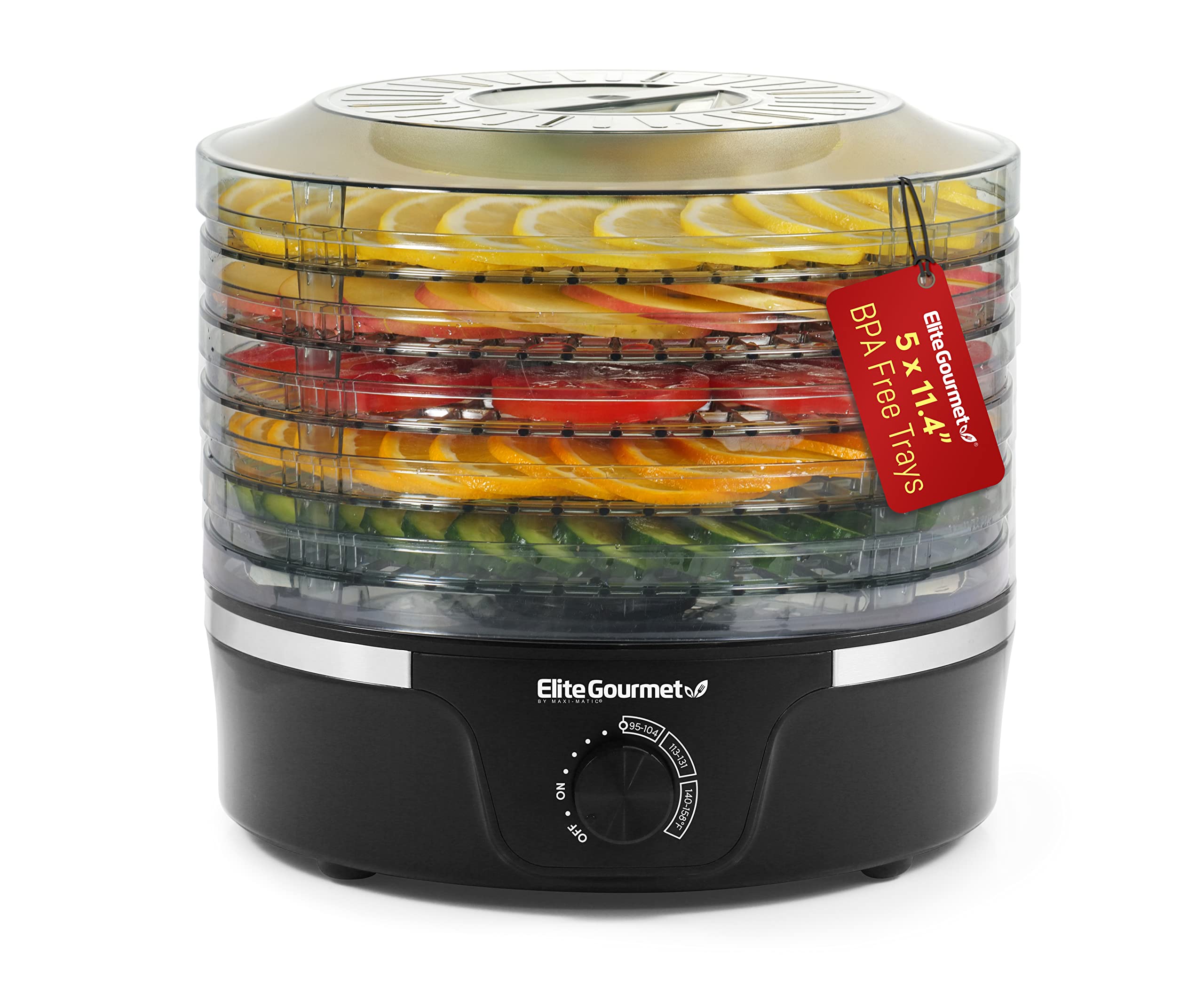 Elite Gourmet EFD319 Food Dehydrator, 5 BPA-Free 11.4 Trays