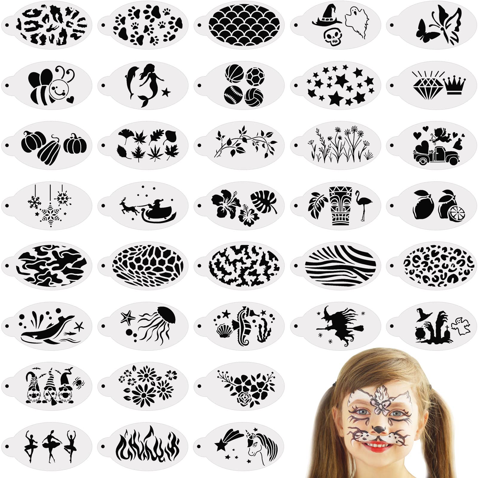 24 Pieces Face Paint Stencils Face Body Painting Stencils Tattoo Painting  Templates Face Tracing Stencils for Kids Holiday Halloween Makeup Body Art