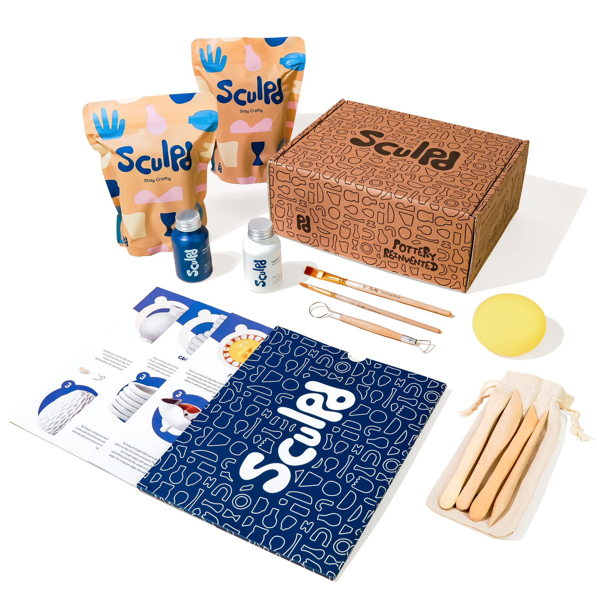 Sculpd Pottery Kit, Air Dry Clay Starter Kit for Beginners with