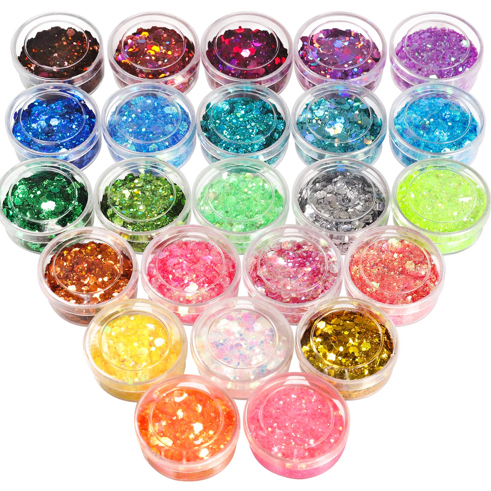 24 Boxes Holographic Chunky Glitter, FANDAMEI 24 Colors 5g Nail Art Glitter,  Glitter Flakes for Body, Face, Festival Makeup. Chunky Glitter Sequins for  Halloween. Graft Glitter for Arts, Decoration.