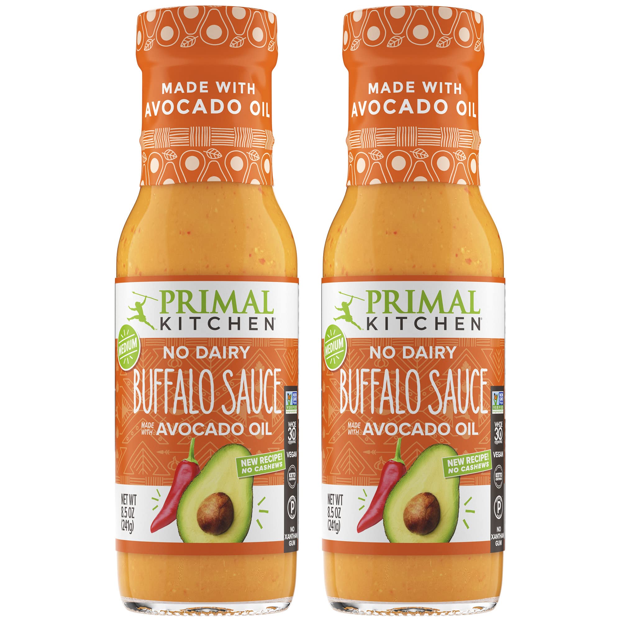 Primal Kitchen No Dairy Buffalo Sauce, Whole30 Approved, Certified Paleo,  and Keto Certified, Pack of Two