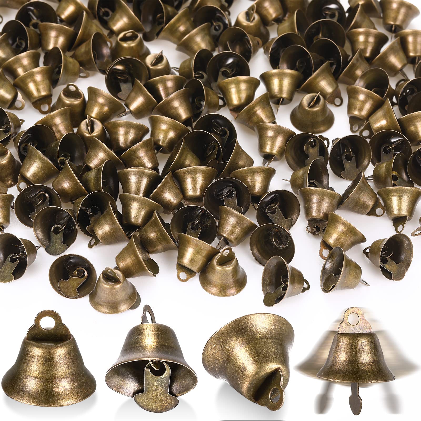 Zhengmy 200 Pcs Mini Bronze Decorative Bells Vintage Craft Bells