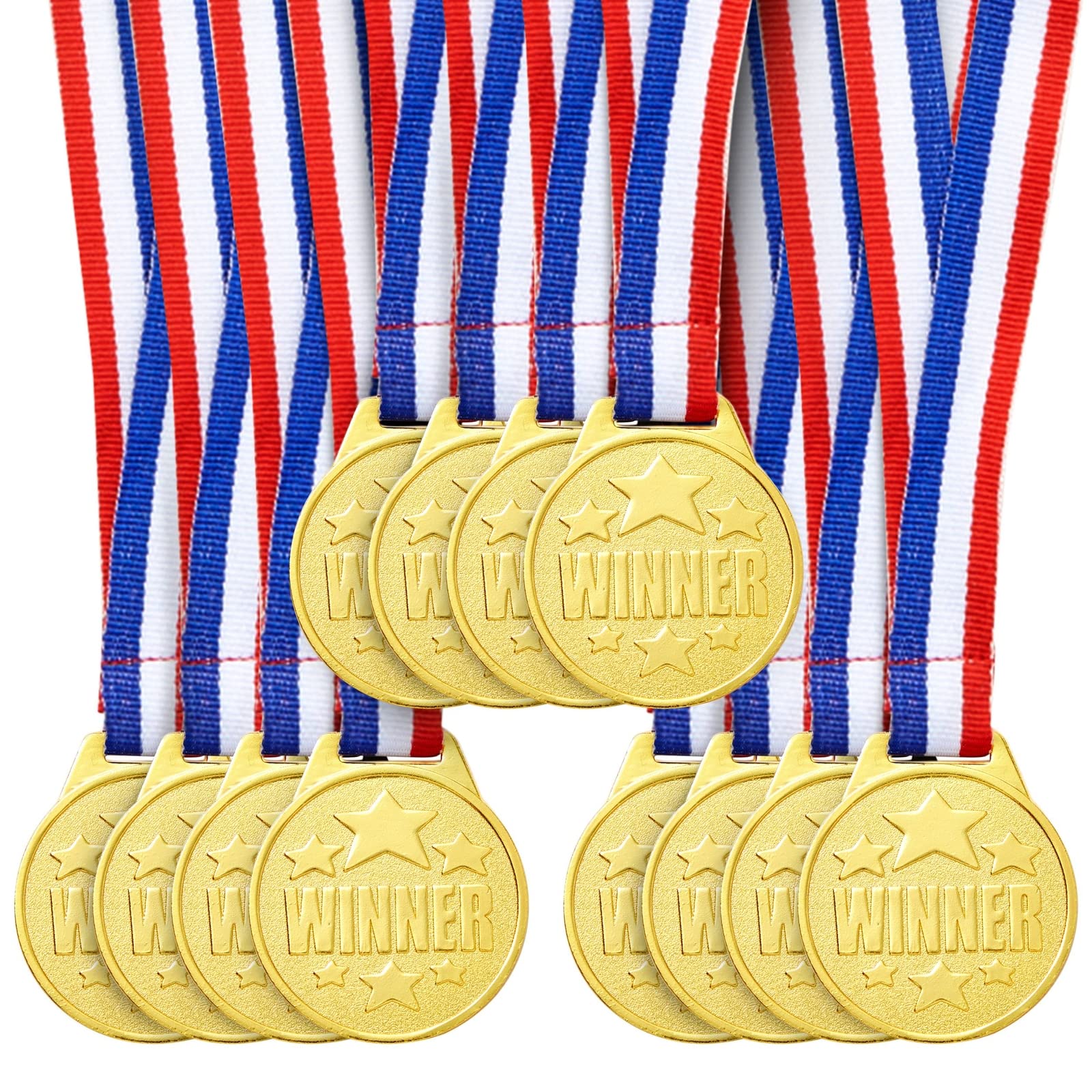 Juvale 12 Pack Gold Winning Metal Awards Medal for Contests, 1.5 Diameter  with Neck Ribbon for Sports Game Participation, Tournaments, and  Competitions for Kids and Adults