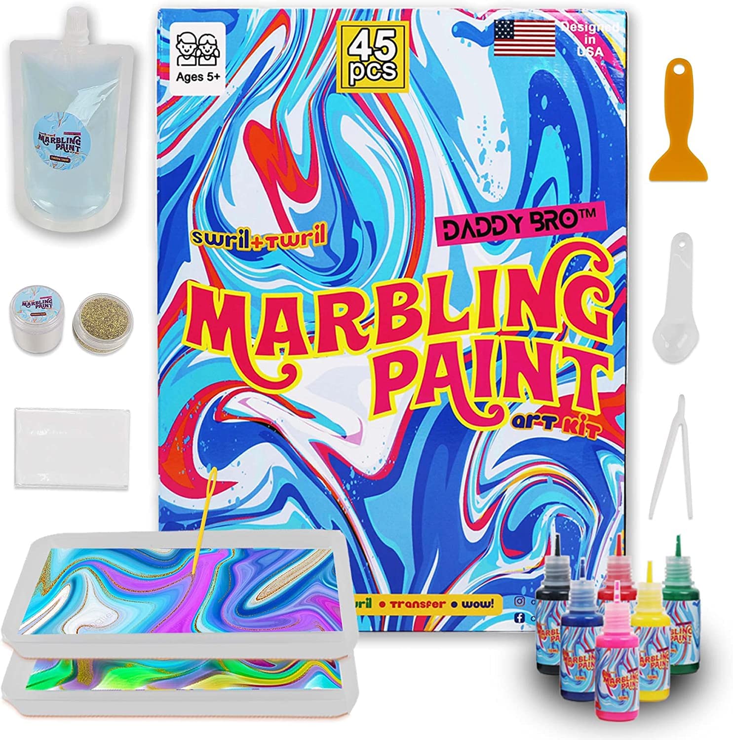 DADDY BRO Marble Painting Kits - Arts and Crafts for Girls & Boys Ages 6-12  - Best Tween Paint Gift Ideas for Kids Activities Age 4-10 Year Old - Marbling  Paint Art Kit for Kids
