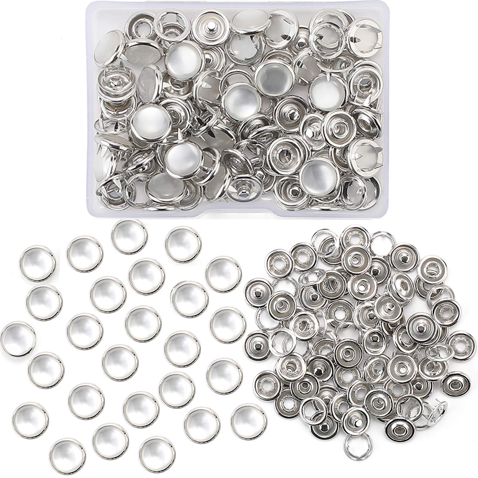 Pearl Snaps Fasteners Kit 10mm Clothes Ring for Western Shirts Clothes  Prong Ring Snaps (White) White-10MM