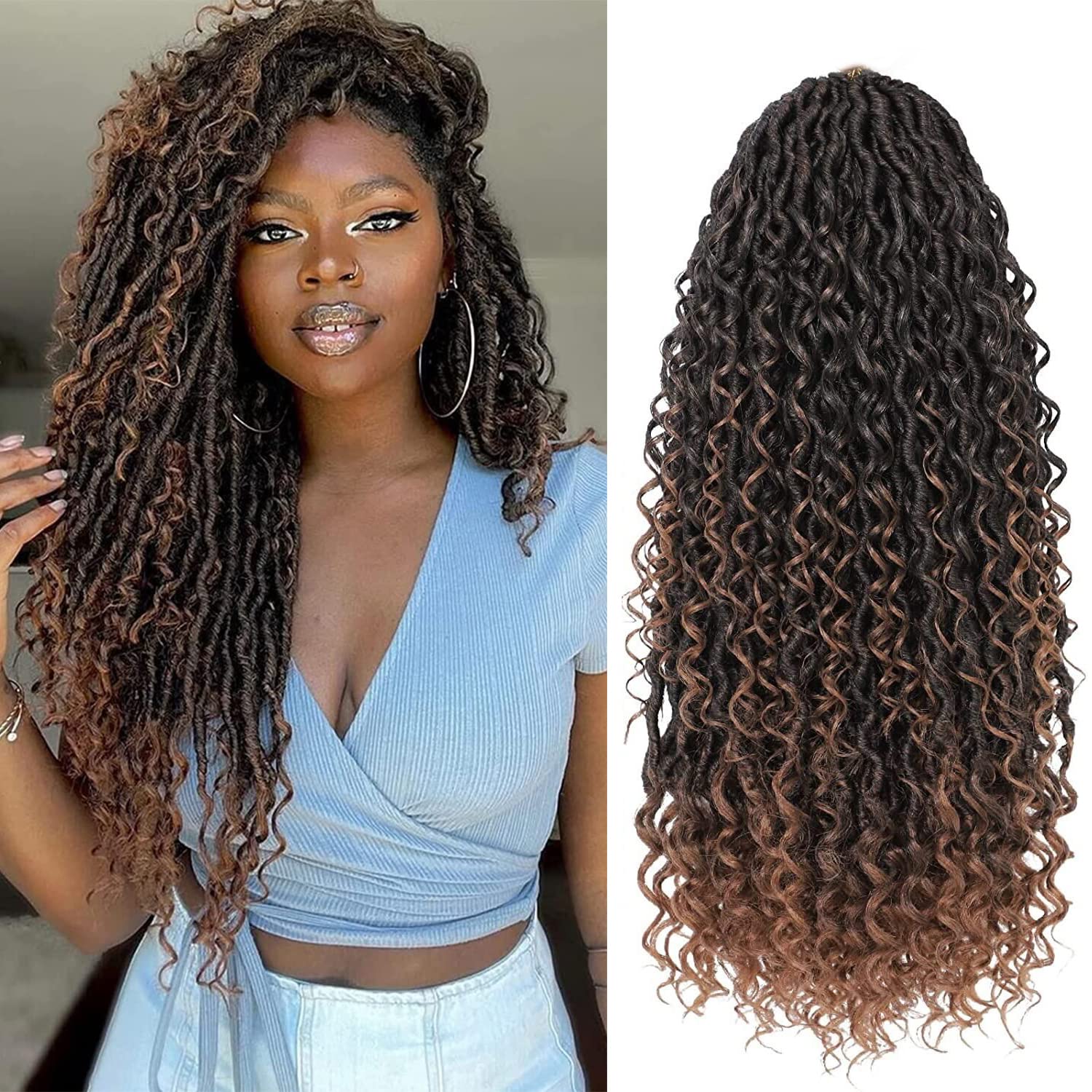 New Goddess Locs Wavy Faux Locs Crochet Hair With loose wavy ends
