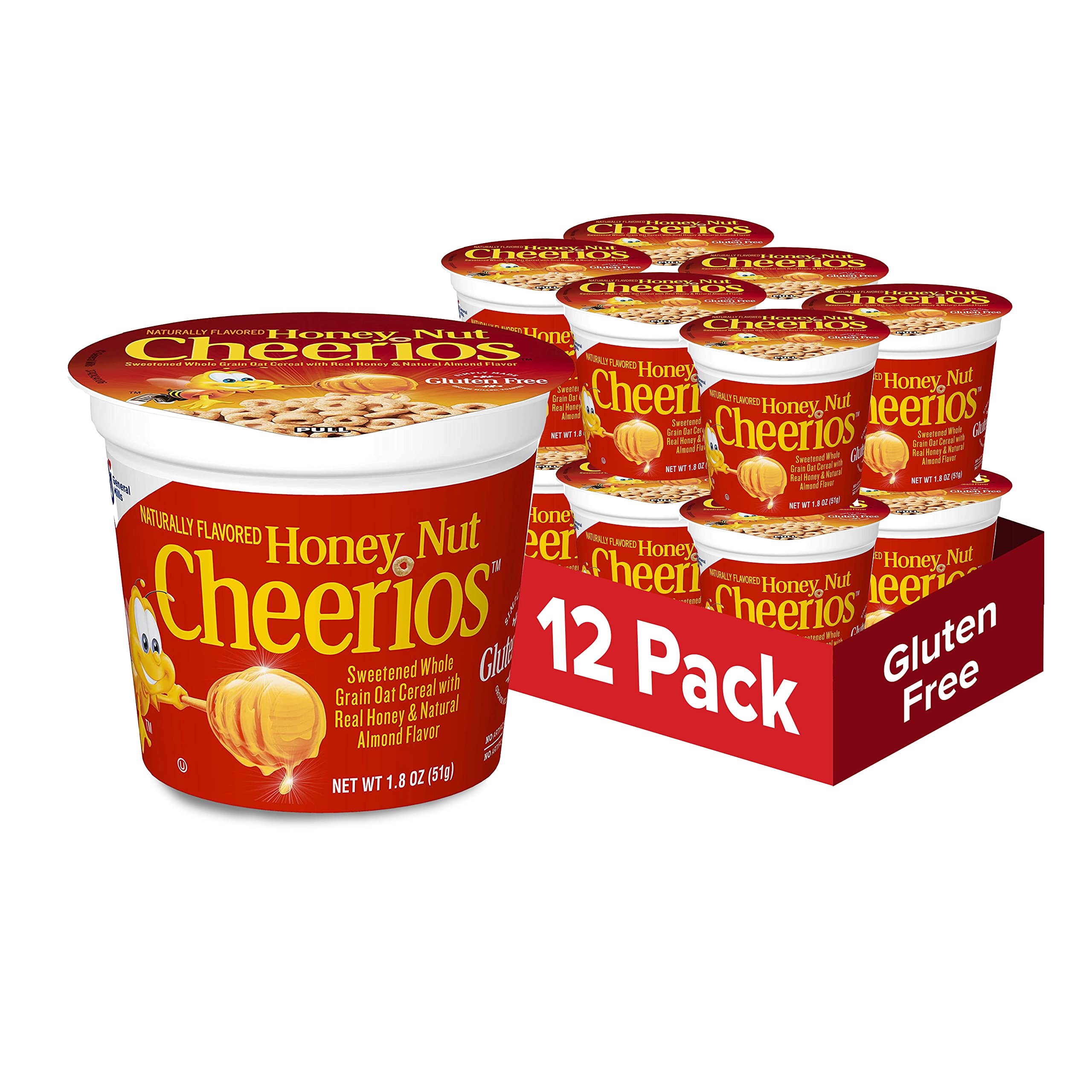 Honey Nut Cheerios Heart Healthy Cereal in a Cup, Gluten Free Cereal with  Whole Grain Oats, Single Serve Cereal Cups, 1.8 oz (Pack of 12) Honey Nut  Cheerios 1.8 Ounce (Pack of 12)
